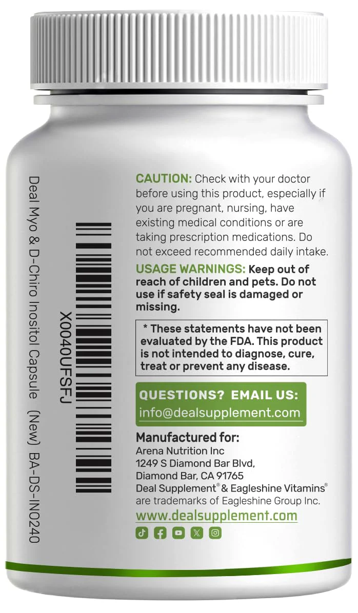 Myo-Inositol & D-Chiro Inositol Supplement for Women (40:1) | 2,050mg Per Serving | 240 Veggie Capsules | with Folate, Vitamin D3 & Vitex | Hormonal Balance & Cycle Support | Non-GMO - Image 3