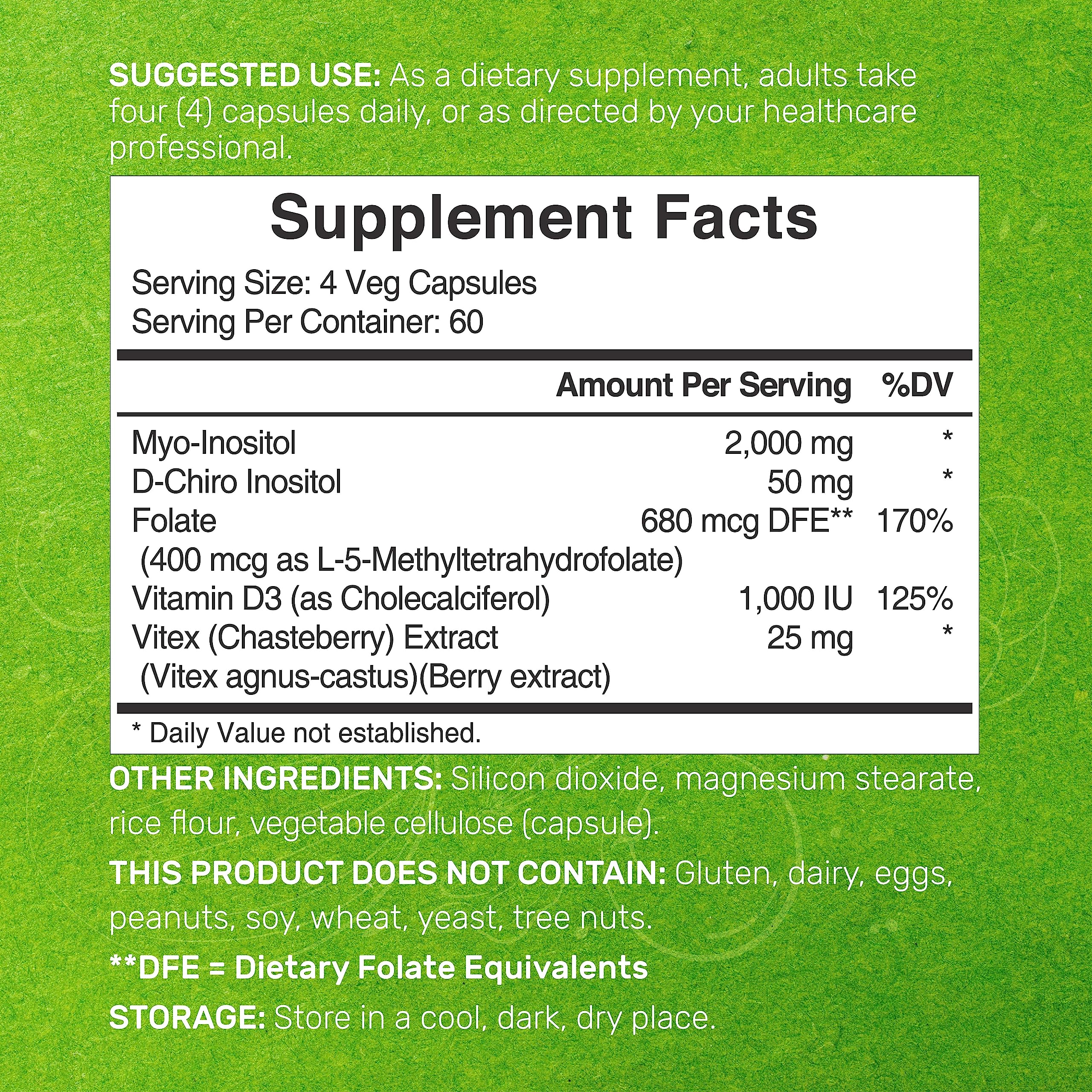 Myo-Inositol & D-Chiro Inositol Supplement for Women (40:1) | 2,050mg Per Serving | 240 Veggie Capsules | with Folate, Vitamin D3 & Vitex | Hormonal Balance & Cycle Support | Non-GMO - Image 7