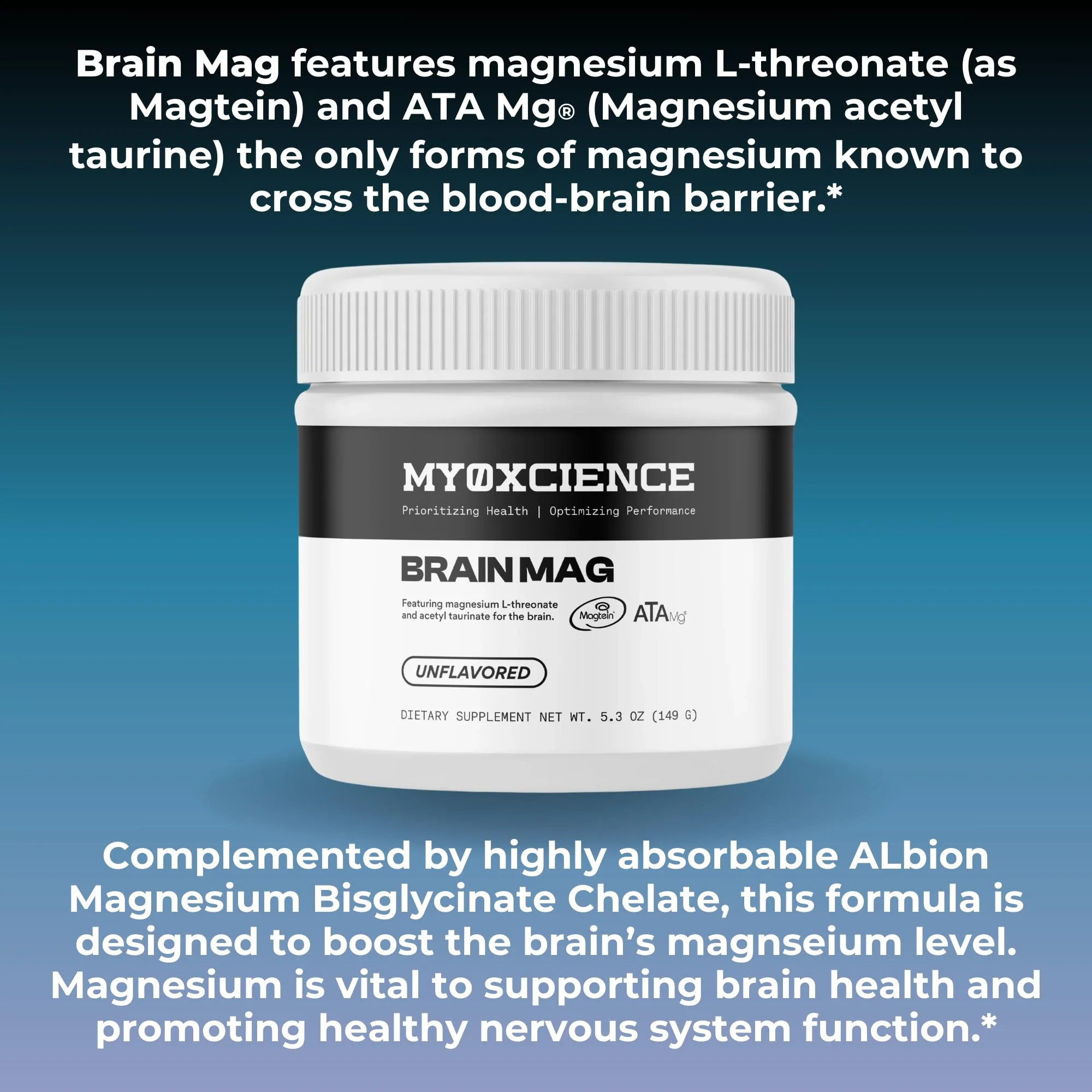 MYOXCIENCE Brain Mag | Magnesium L-Threonate Magtein & Magnesium Glycinate Powder (Unflavored) (60 Servings) - Image 3
