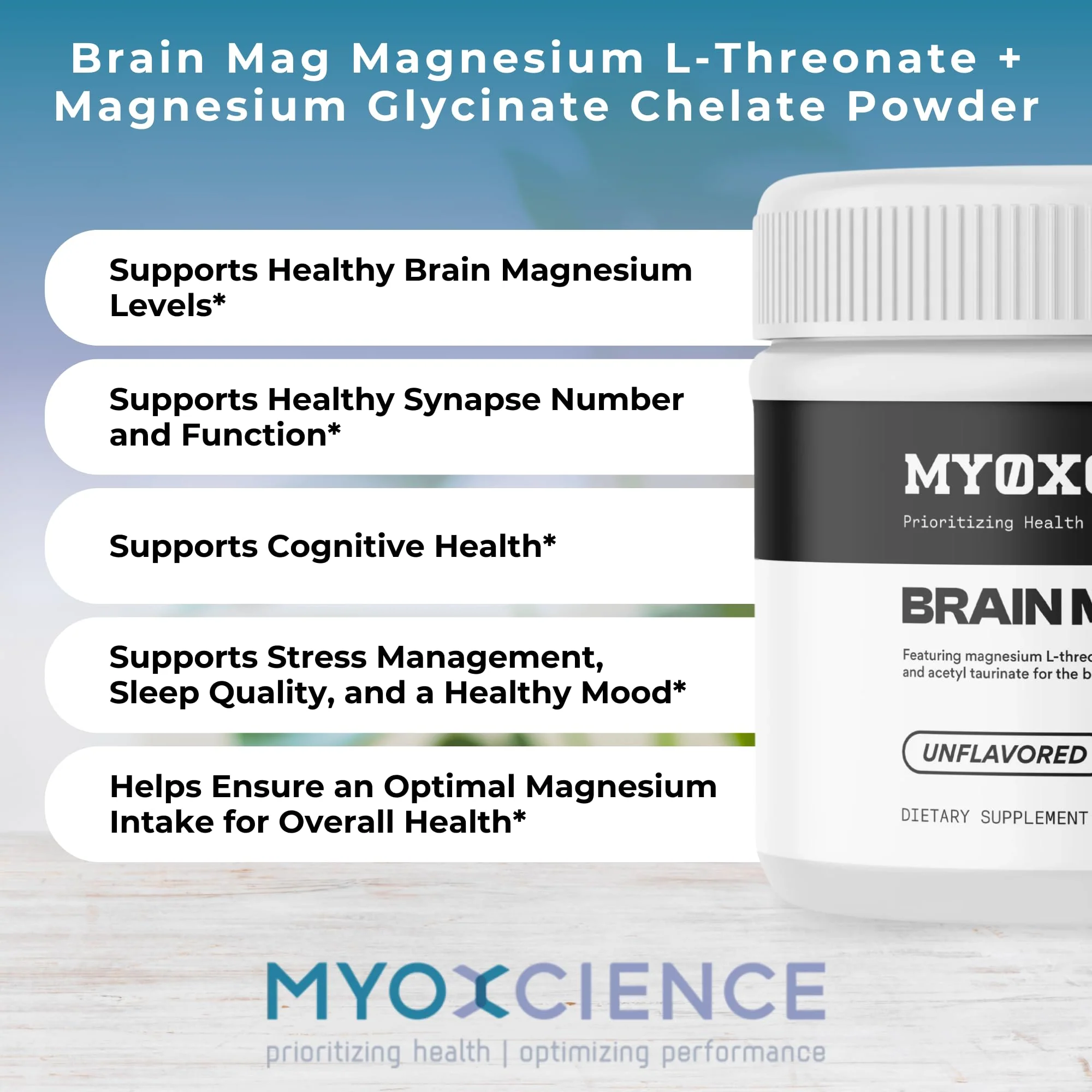 MYOXCIENCE Brain Mag | Magnesium L-Threonate Magtein & Magnesium Glycinate Powder (Unflavored) (60 Servings) - Image 4