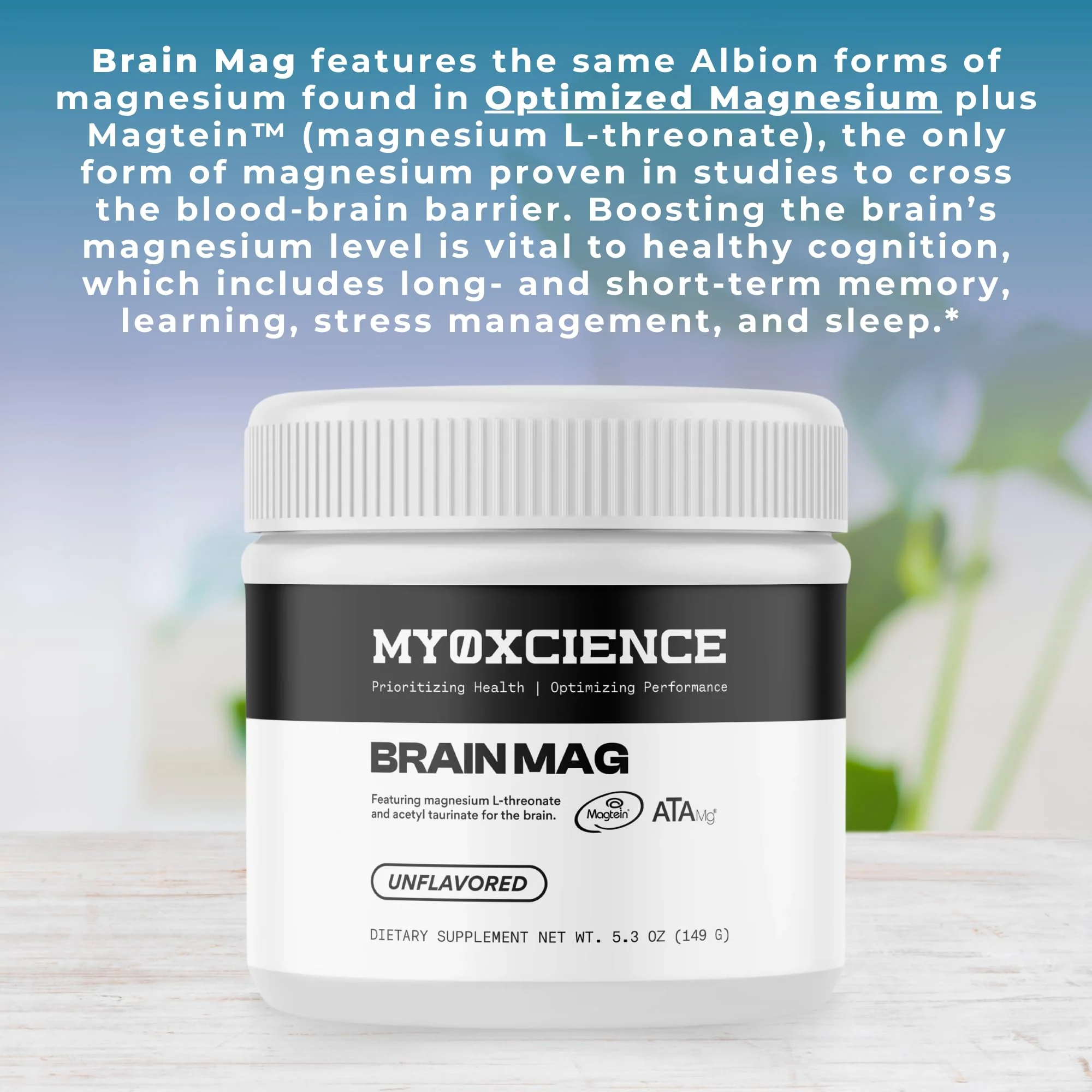 MYOXCIENCE Brain Mag | Magnesium L-Threonate Magtein & Magnesium Glycinate Powder (Unflavored) (60 Servings) - Image 6