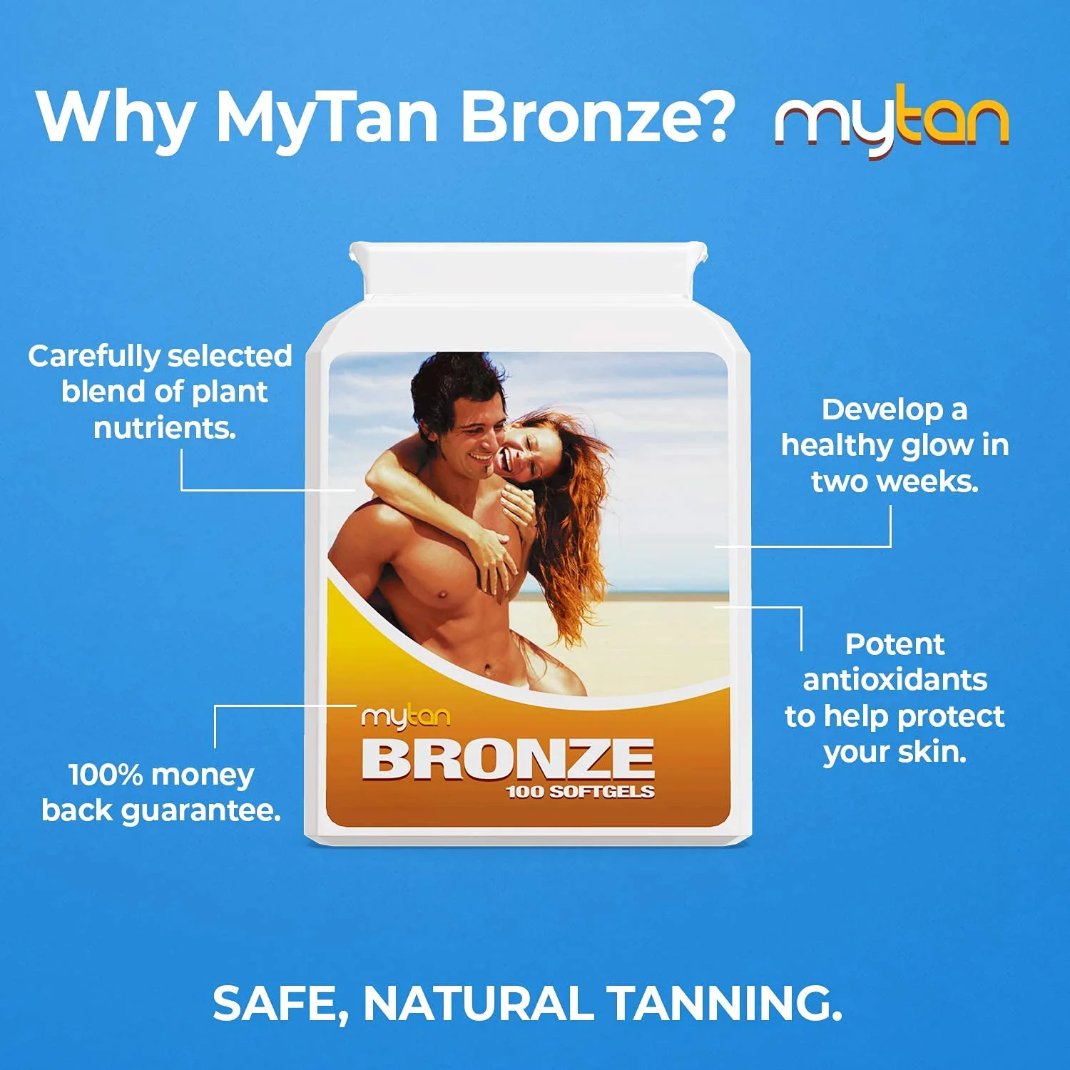 MyTan Bronze Tanning Pills | 100 Softgels | Sunless Tan Supplement | with Astaxanthin Lutein Lycopene and More | Over 7-Week Supply - Image 5