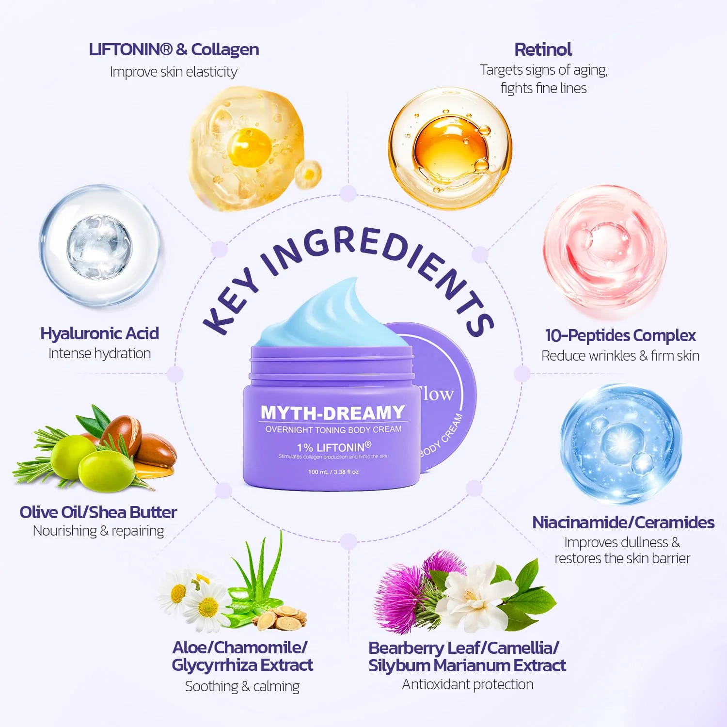 MYTH-Dreamy Overnight Toning Whip Firming Cellulite Cream, Skin Firming and Tightening Lotion While You Sleep - Helps Tighten Loose Skin & Cellulite on Body Belly Booty Arms Thighs with Gua Sha Tool - Image 6