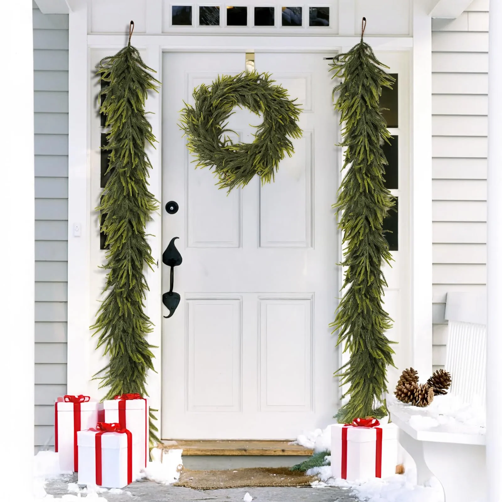 N&T NIETING 9FT Christmas Norfolk Pine Garland Real Touch Pine Artificial Garlands Faux Greenery Garland Winter Christmas Garland for Table Mantle Fireplace Indoor Outdoor Xmas Decorations (1 Pcs) - Image 2