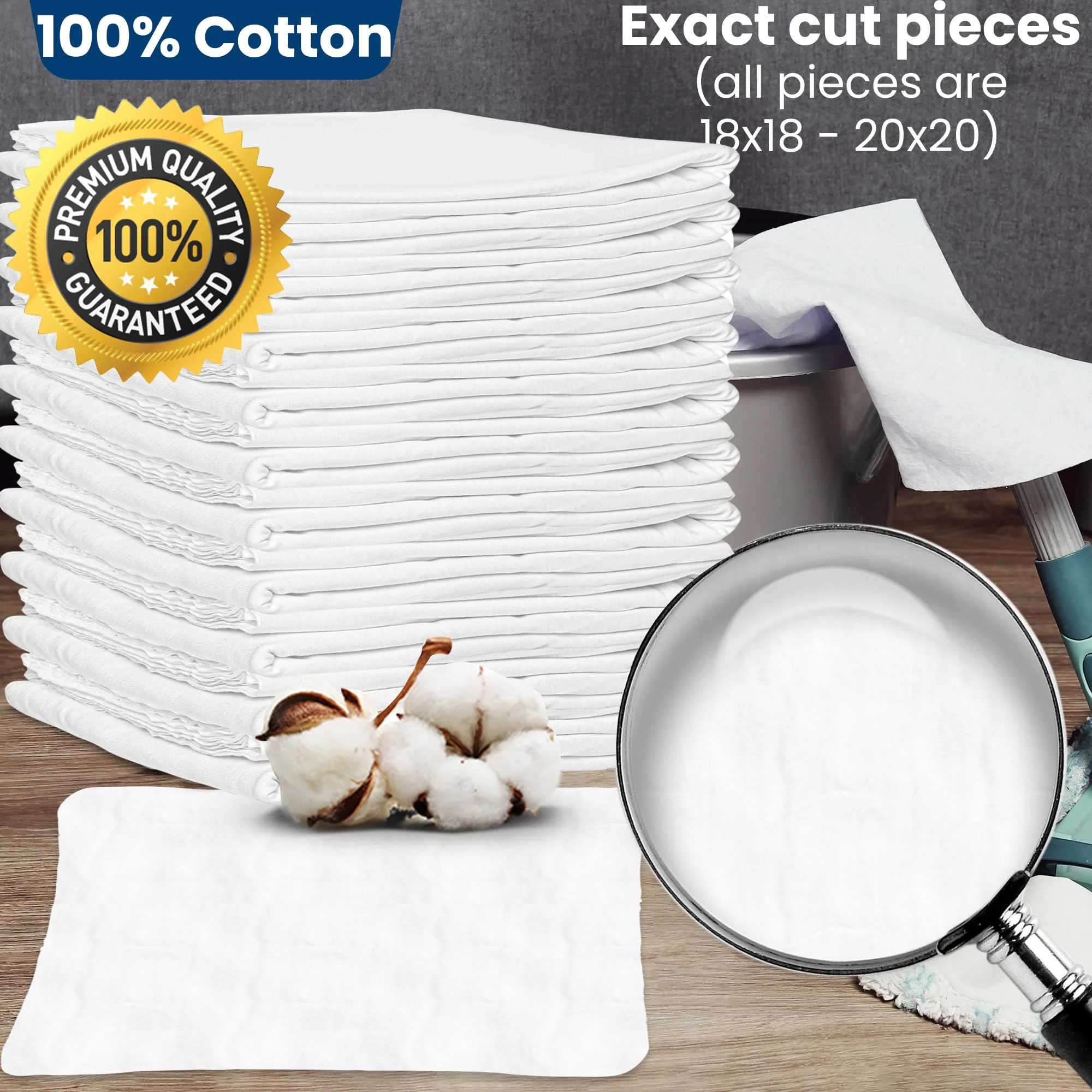 Nabob Wipers New Lint Free Cloth (150 Pack) - 100% Cotton Cleaning Rags Exact Cut - Premium White Rags for Cleaning House - White Rags for Dusting, Staining, Polishing, Painting 18"x18" - Image 9