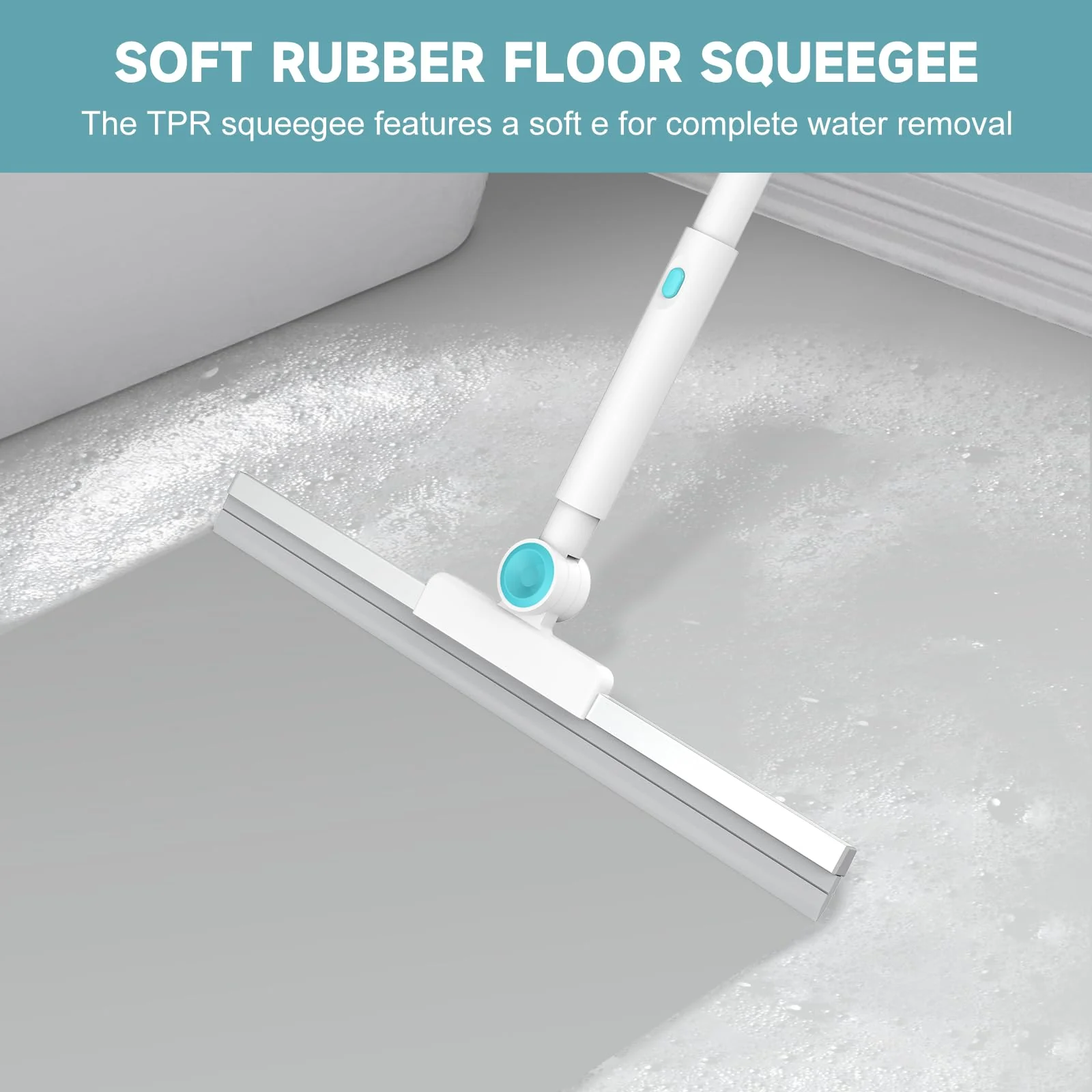 nacena Shower Scrubber with Long Handle, 4 in 1 Tile Tub Scrubber Brush with 3 Detachable Cleaning Shower Heads and Floor Squeegee Shower Cleaner Brush for Bathroom Kitchen Tub Sink Floor, Blue White - Image 4
