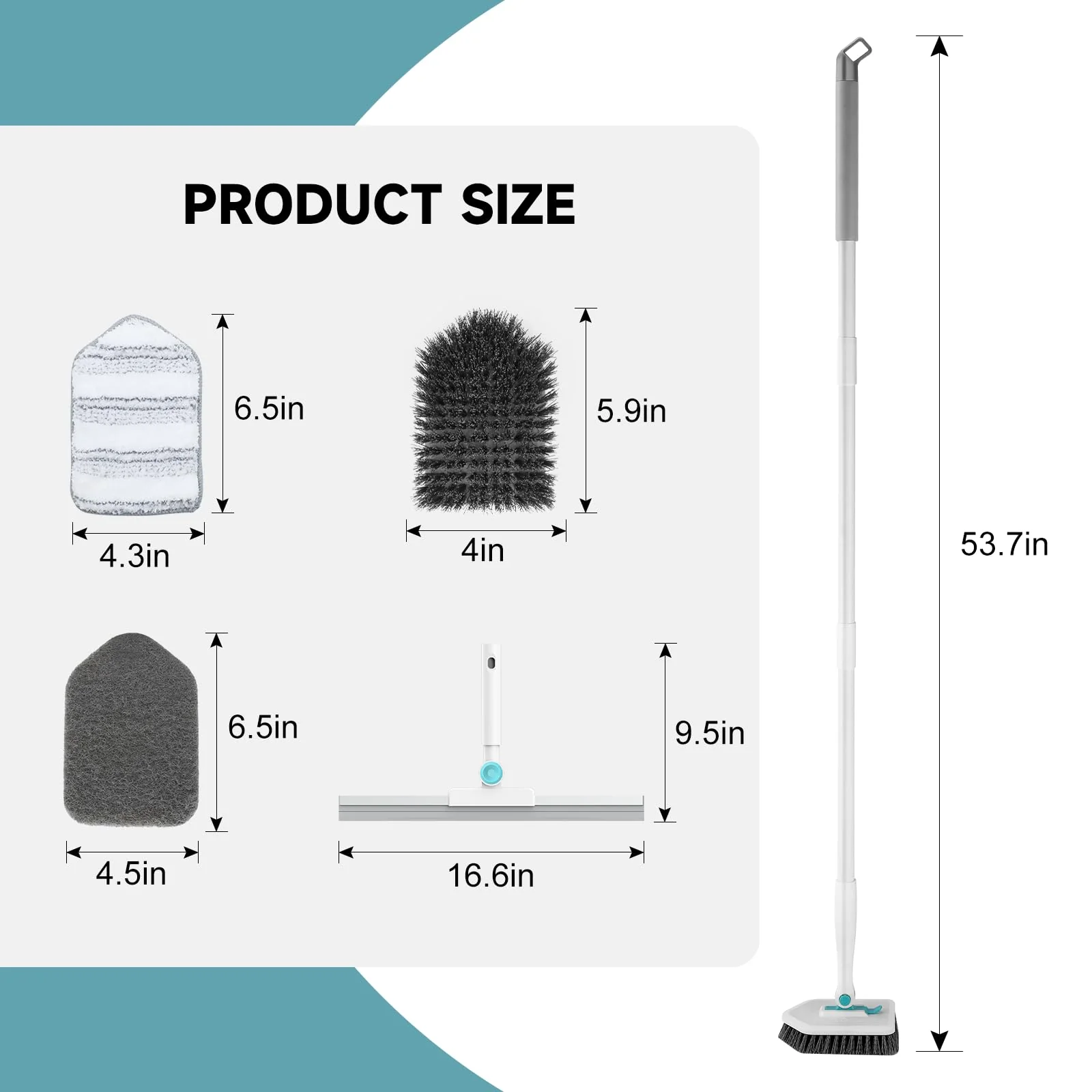 nacena Shower Scrubber with Long Handle, 4 in 1 Tile Tub Scrubber Brush with 3 Detachable Cleaning Shower Heads and Floor Squeegee Shower Cleaner Brush for Bathroom Kitchen Tub Sink Floor, Blue White - Image 7