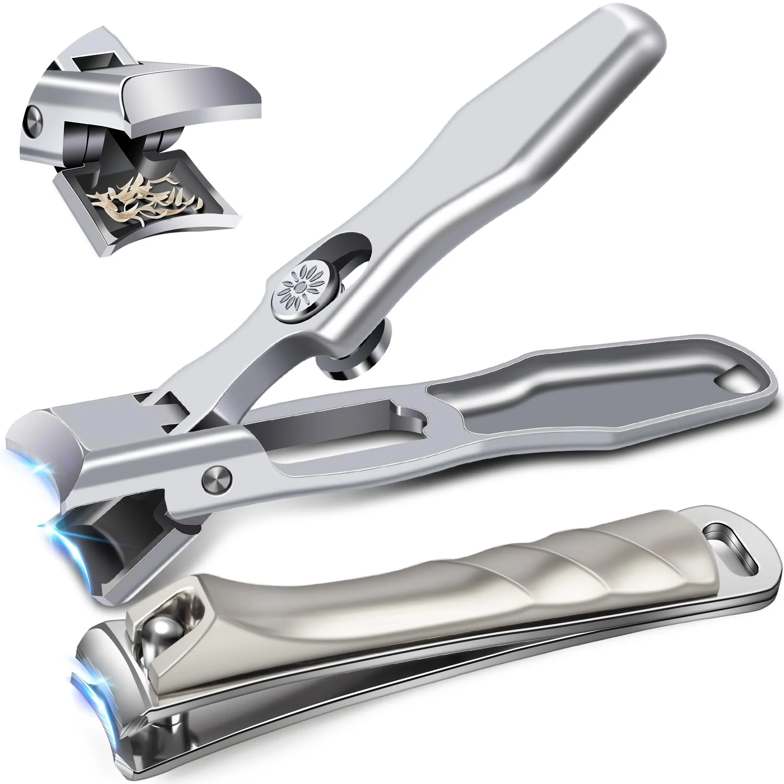 Nail Clippers for Men Thick Nails, Large Toenail Clippers for Seniors Thick Toenails with Wide Opening, Ultra Sharp Anti Splash Fingernail Clipper Cutter Long Handle with Catcher