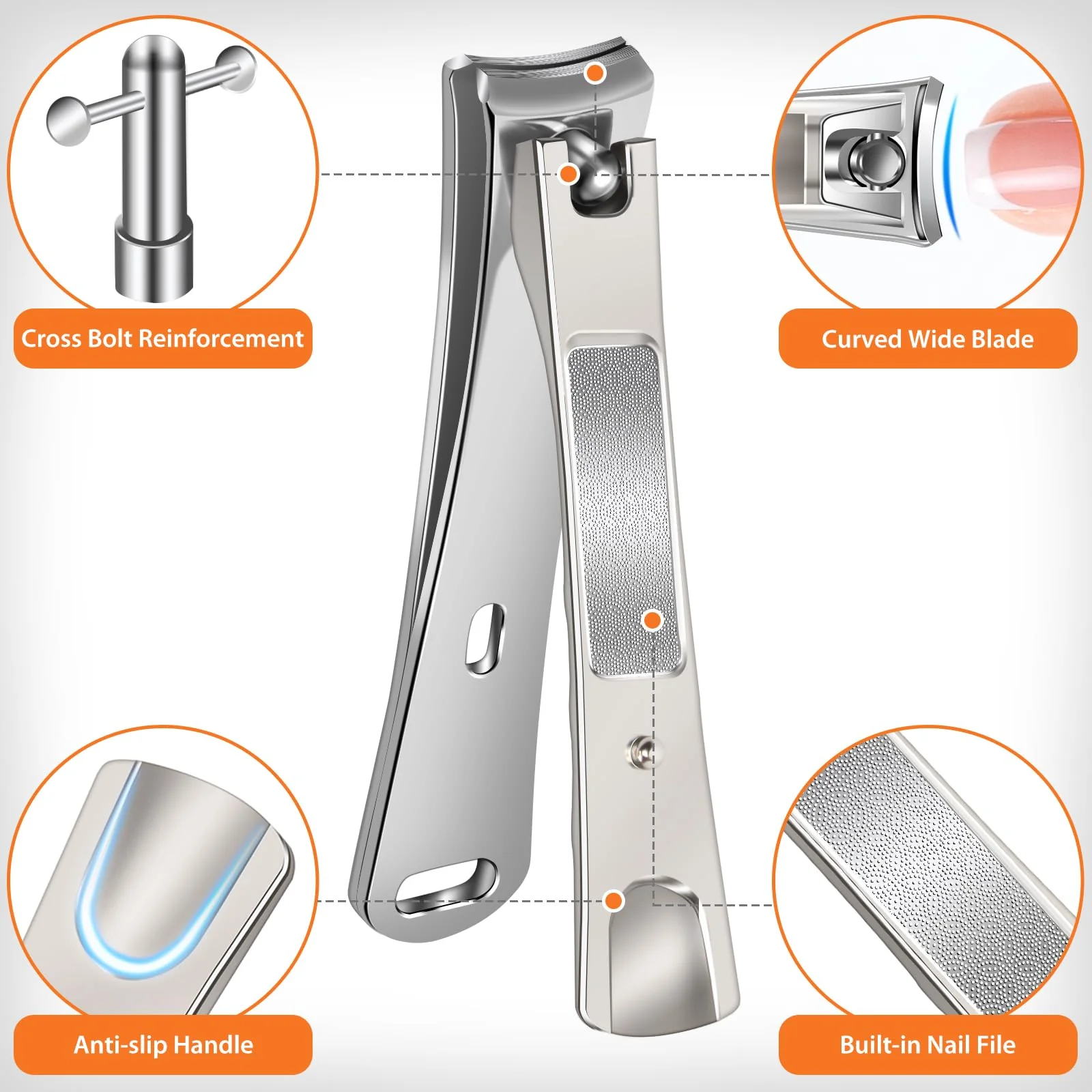 Nail Clippers for Men Thick Nails, Large Toenail Clippers for Seniors Thick Toenails with Wide Opening, Ultra Sharp Anti Splash Fingernail Clipper Cutter Long Handle with Catcher - Image 4