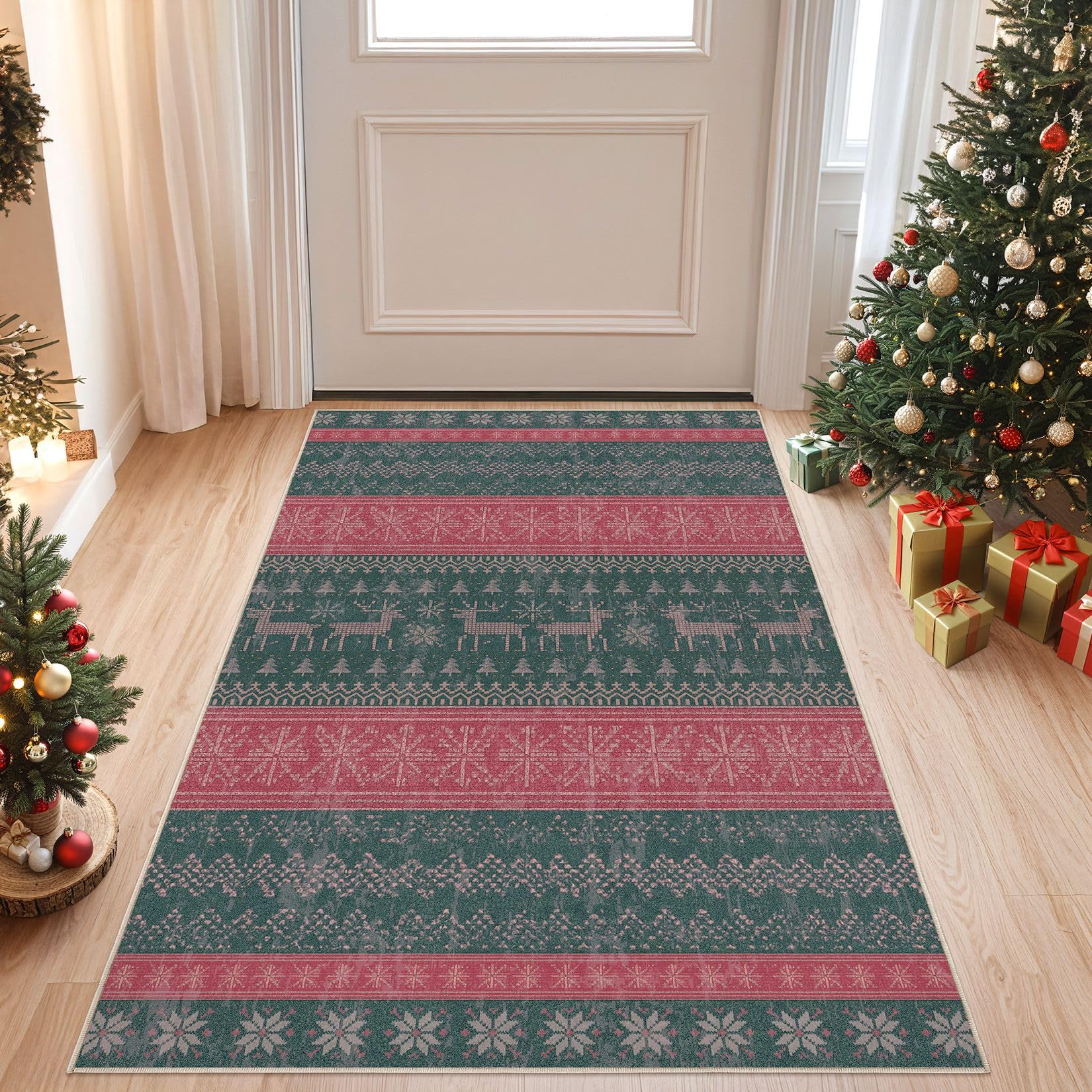 Nakagishi Area Rug Living Room Rugs: Christmas 3x5 Machine Washable Boho Large Neutral Farmhouse Stain Resistant Moroccan Indoor Floor Carpet for Bedroom Nursery Dorm Classroom Dining Room Home
