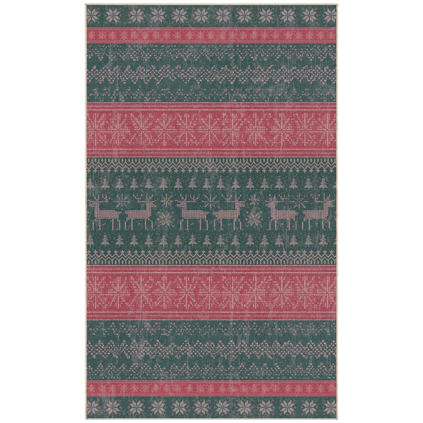 Nakagishi Area Rug Living Room Rugs: Christmas 3x5 Machine Washable Boho Large Neutral Farmhouse Stain Resistant Moroccan Indoor Floor Carpet for Bedroom Nursery Dorm Classroom Dining Room Home - Image 2