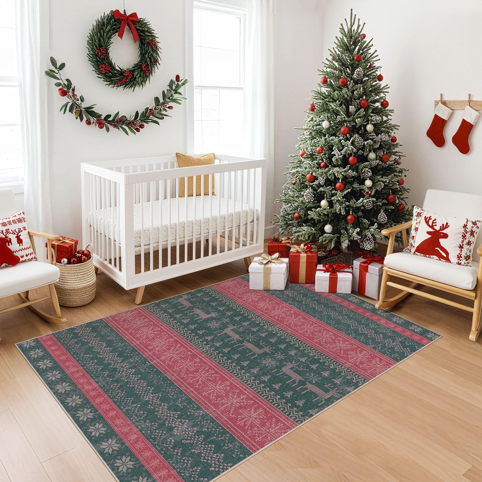 Nakagishi Area Rug Living Room Rugs: Christmas 3x5 Machine Washable Boho Large Neutral Farmhouse Stain Resistant Moroccan Indoor Floor Carpet for Bedroom Nursery Dorm Classroom Dining Room Home - Image 5