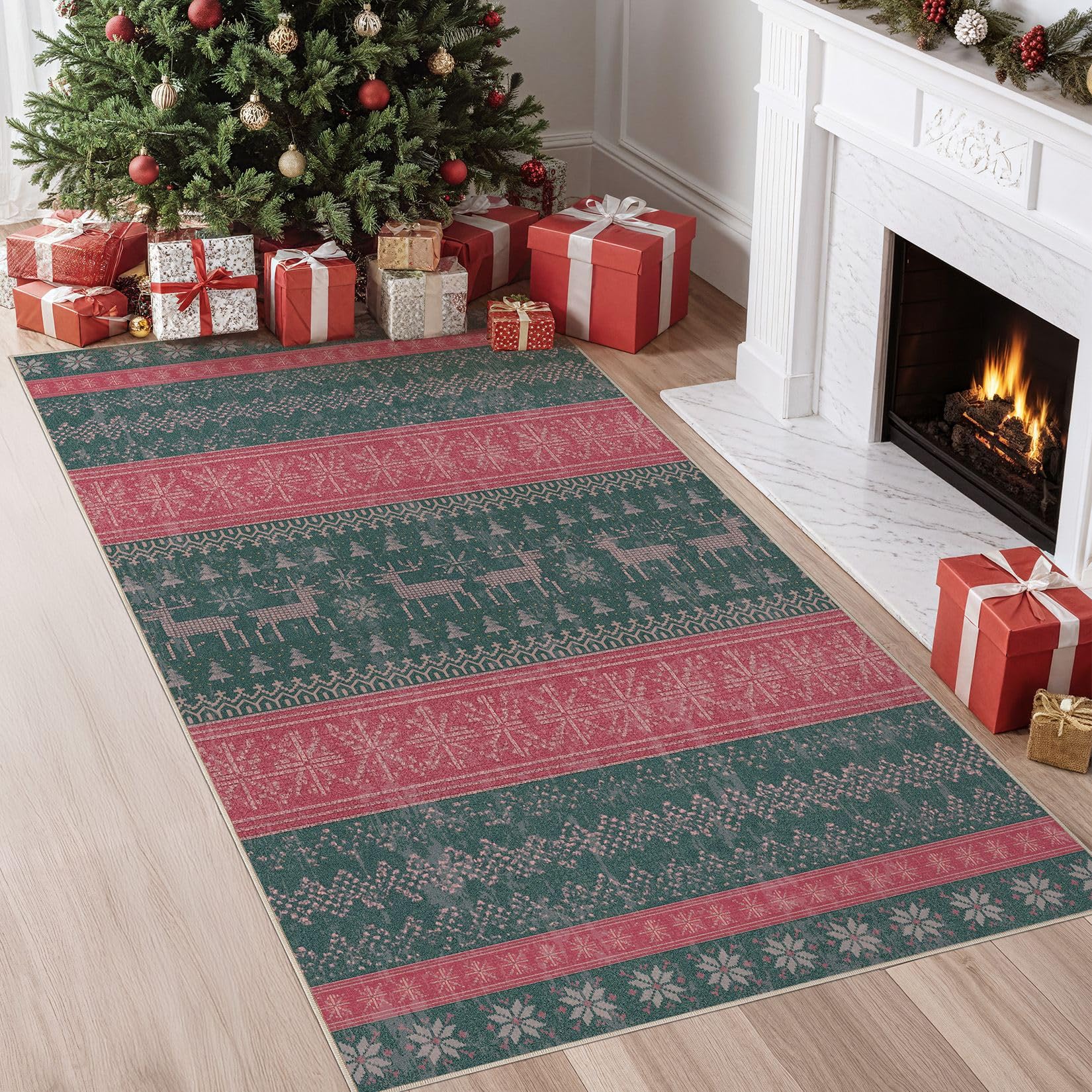Nakagishi Area Rug Living Room Rugs: Christmas 3x5 Machine Washable Boho Large Neutral Farmhouse Stain Resistant Moroccan Indoor Floor Carpet for Bedroom Nursery Dorm Classroom Dining Room Home - Image 6