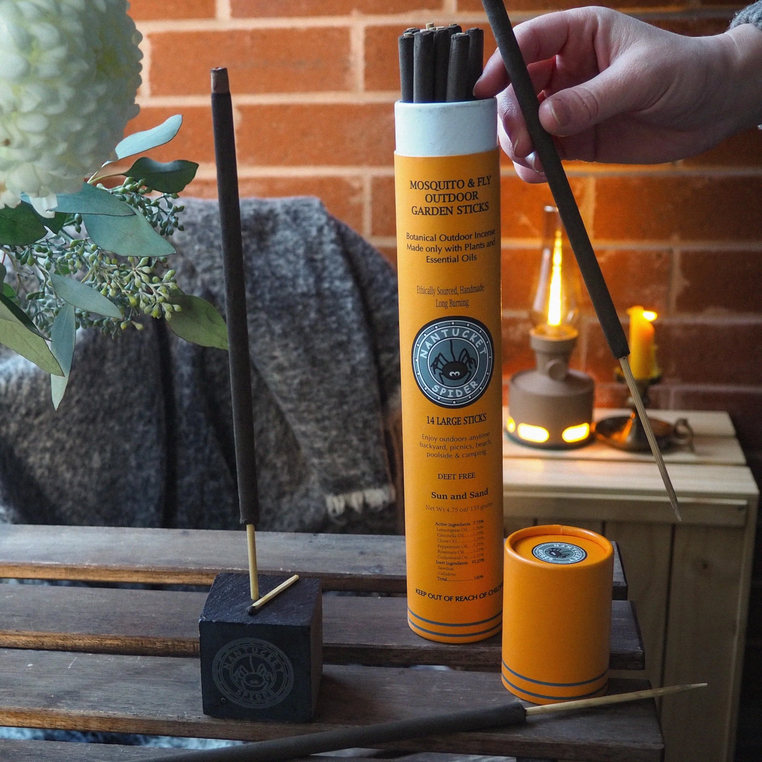 Nantucket Spider Mosquito Repellent Incense Sticks with Stone Holder, Sun & Sand Scent, Outdoor Use Only, 90+ Minute Burn Time, Essential Oil Blend - Image 4