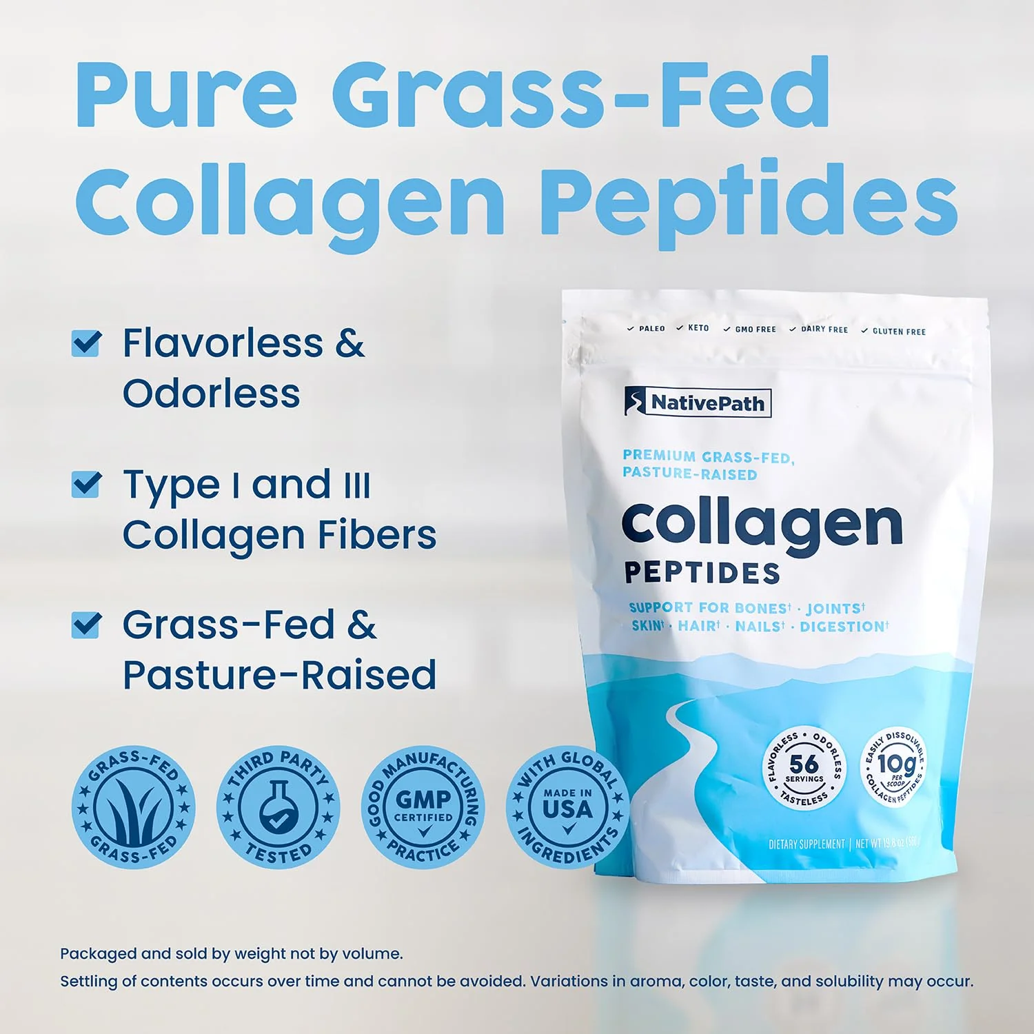NativePath Collagen Peptides Protein - Hydrolyzed Type 1 & 3 Collagen Powder for Skin, Hair, Nails - 19.8 oz (56 Servings) - Image 4