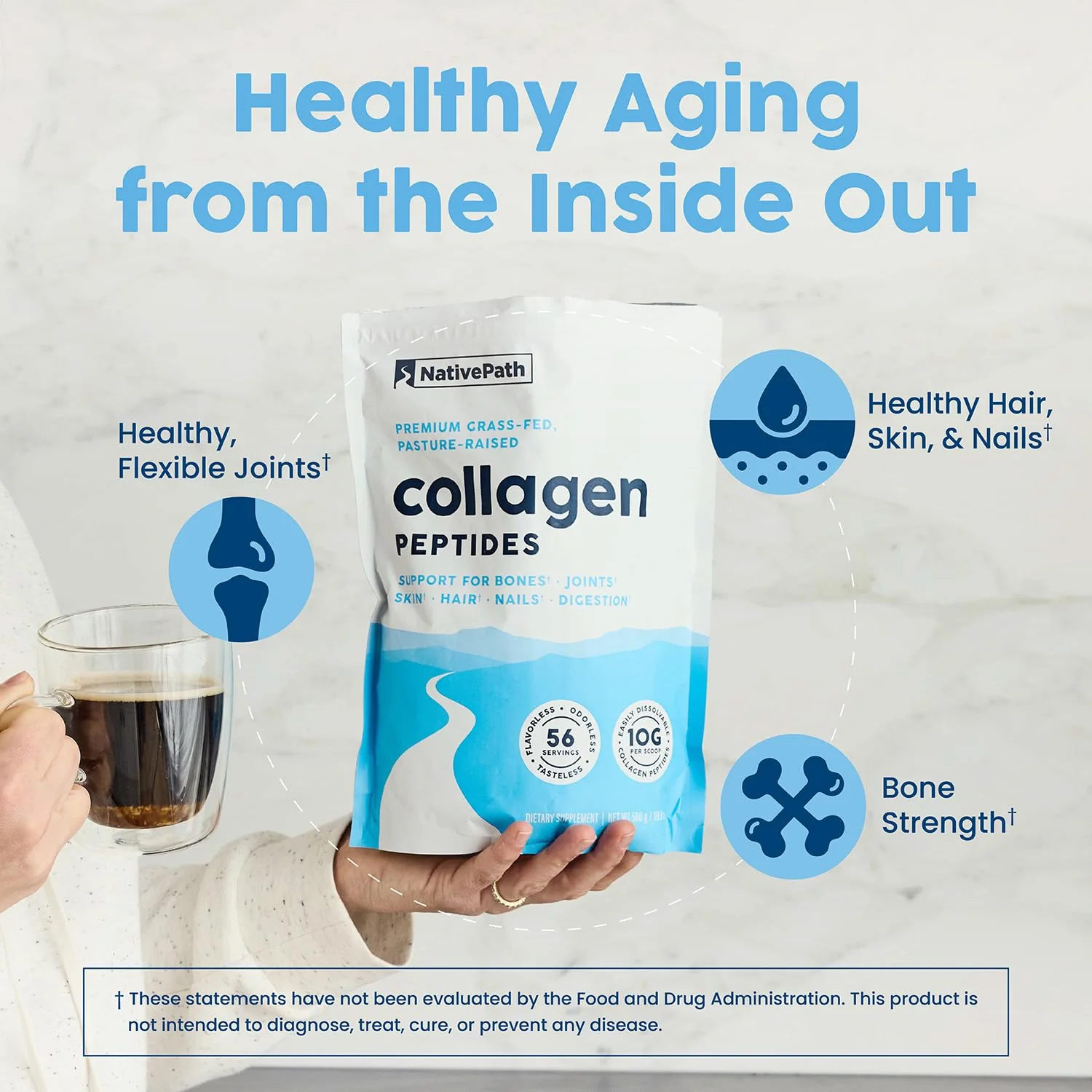 NativePath Collagen Peptides Protein - Hydrolyzed Type 1 & 3 Collagen Powder for Skin, Hair, Nails - 19.8 oz (56 Servings) - Image 5
