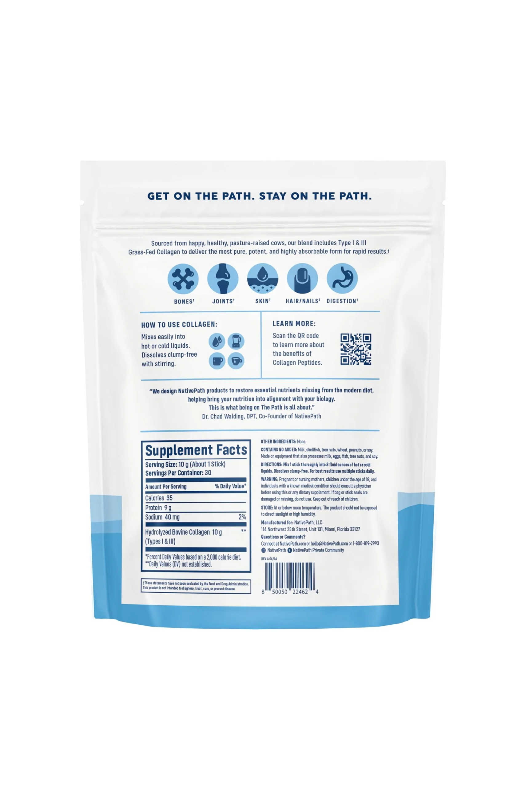 NativePath Collagen Peptides Protein Stick Packs - Hydrolyzed Type 1 & 3 Collagen Powder for Skin, Hair, Nails - 30 Servings - Image 3