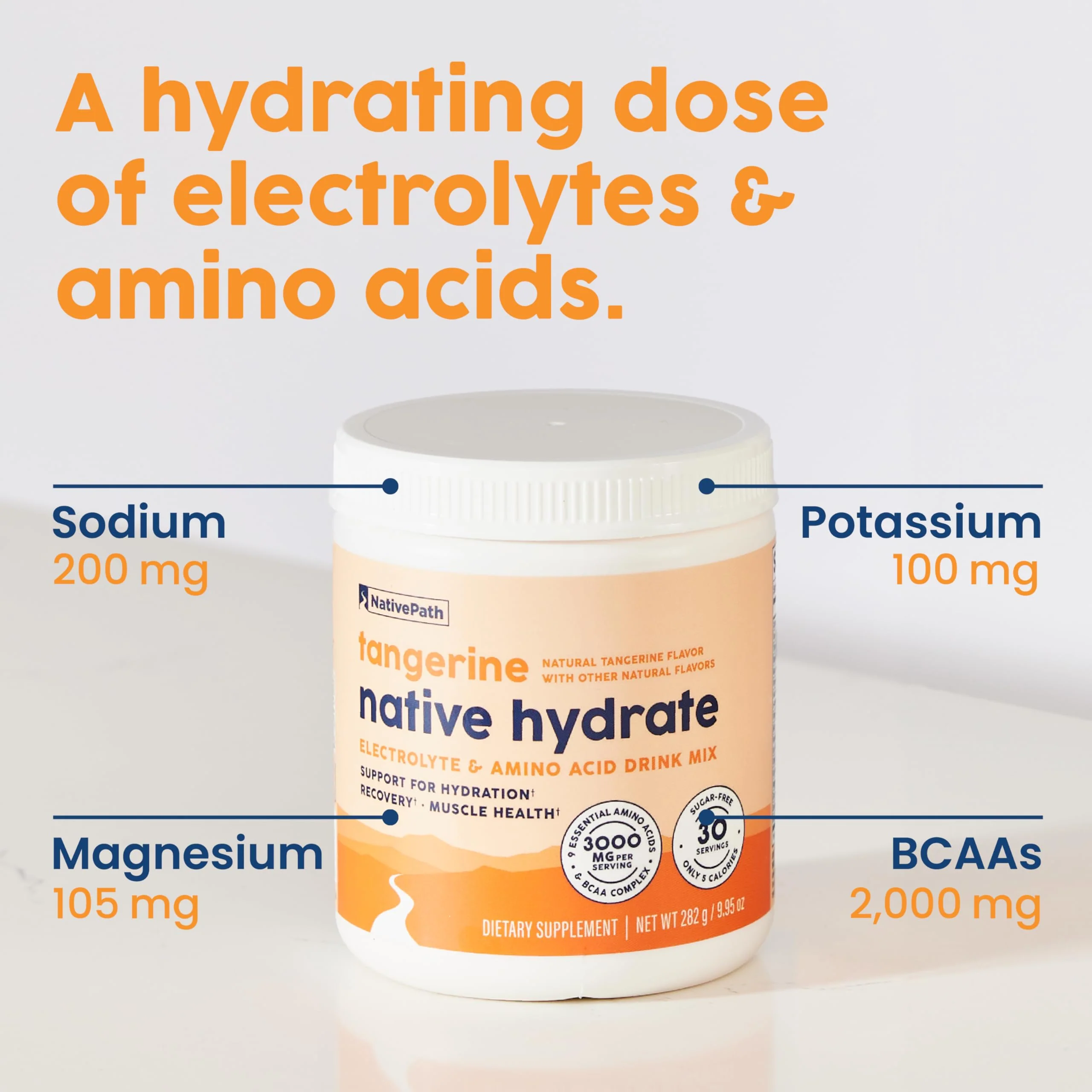 NativePath Native Hydrate, Zero Sugar, Electrolytes Powder with BCAAs, Tangerine Hydration, Keto & Paleo Friendly, 30 Servings - Image 3