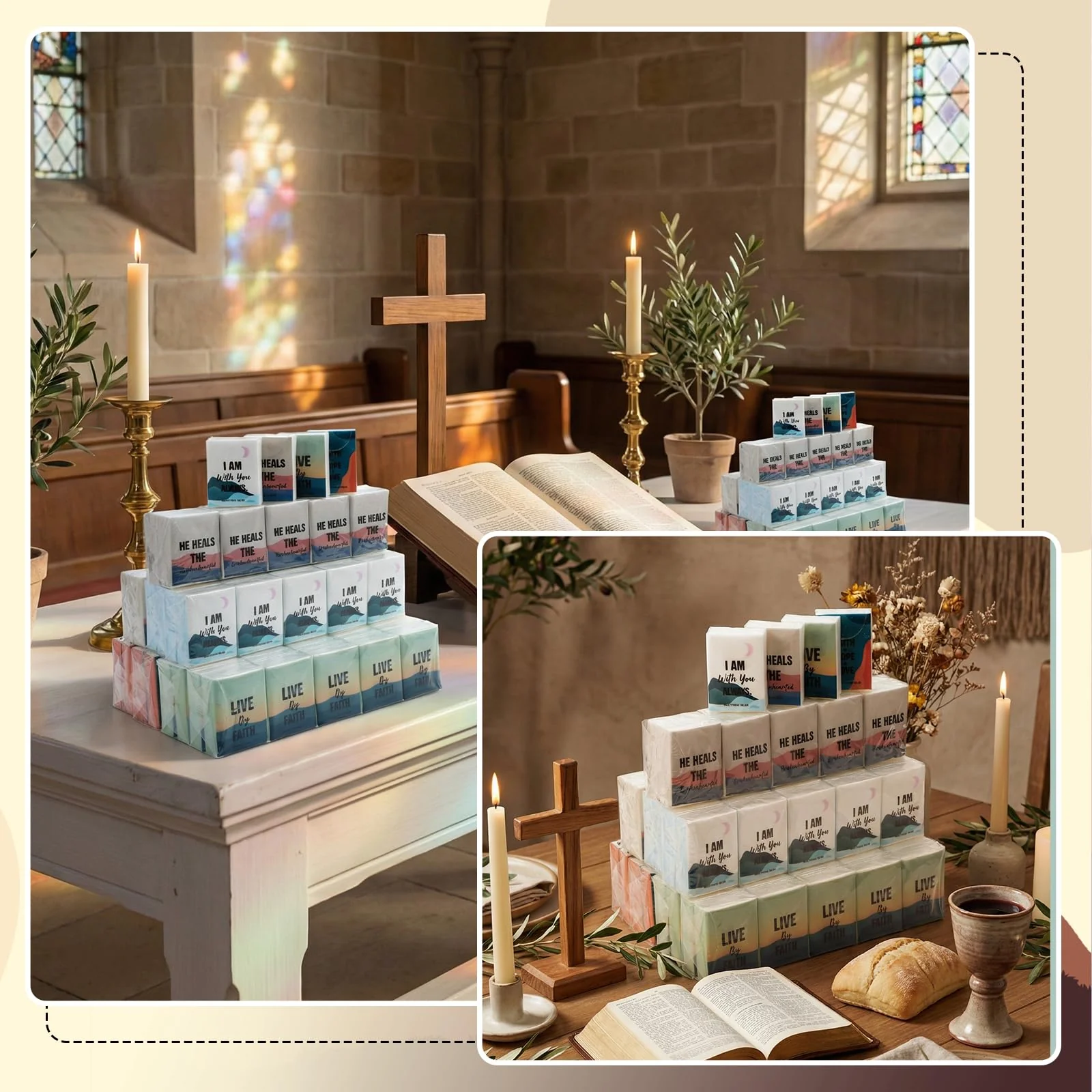 NatNarr 100 Pack Travel Tissue Pocket Tissues, Bulk 1000 Sheet Mini Tissues 3 Ply Small Travel Size Paper Individual Pocket Size for Easter Weddings Birthdays Travel Picnics（Bible） - Image 3