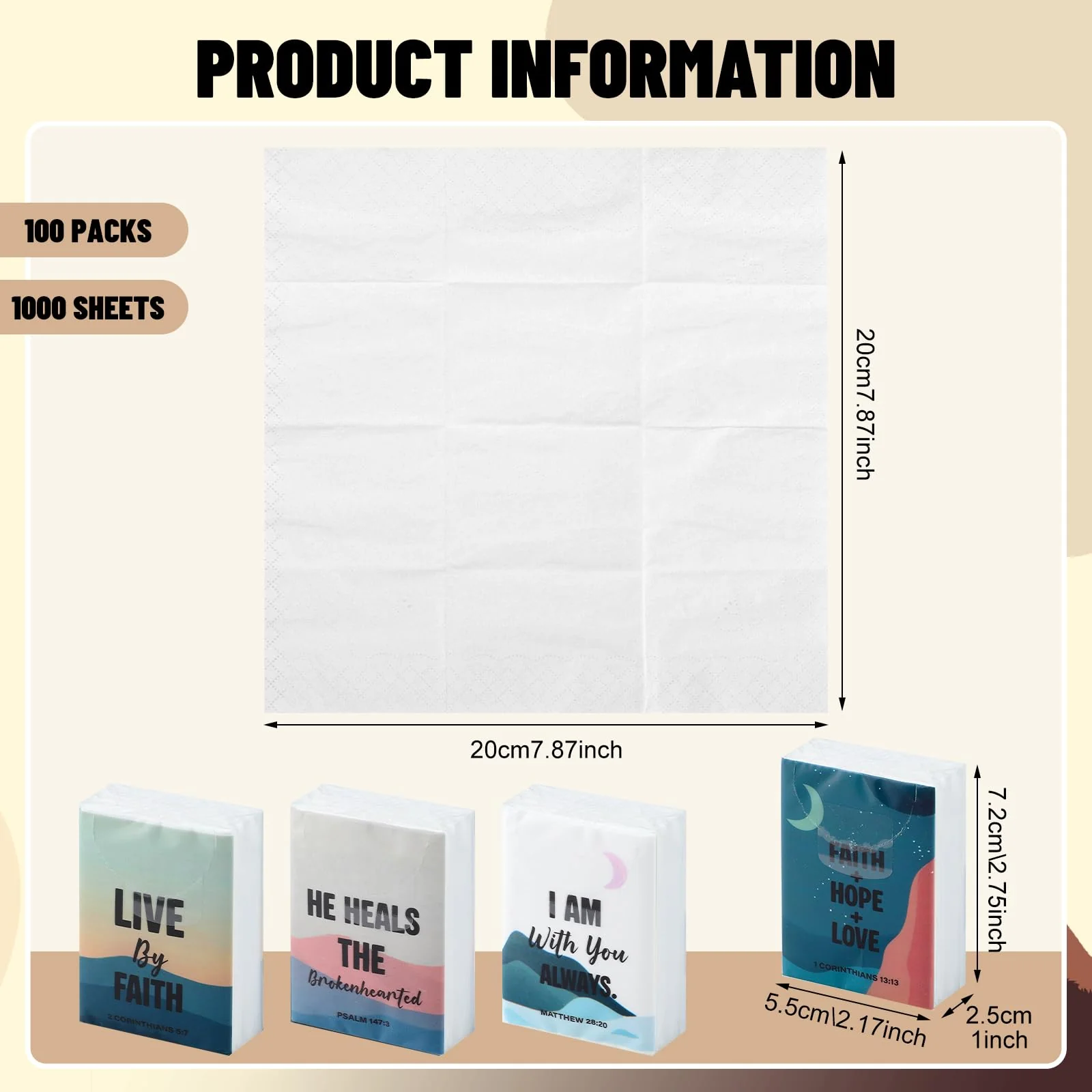 NatNarr 100 Pack Travel Tissue Pocket Tissues, Bulk 1000 Sheet Mini Tissues 3 Ply Small Travel Size Paper Individual Pocket Size for Easter Weddings Birthdays Travel Picnics（Bible） - Image 6