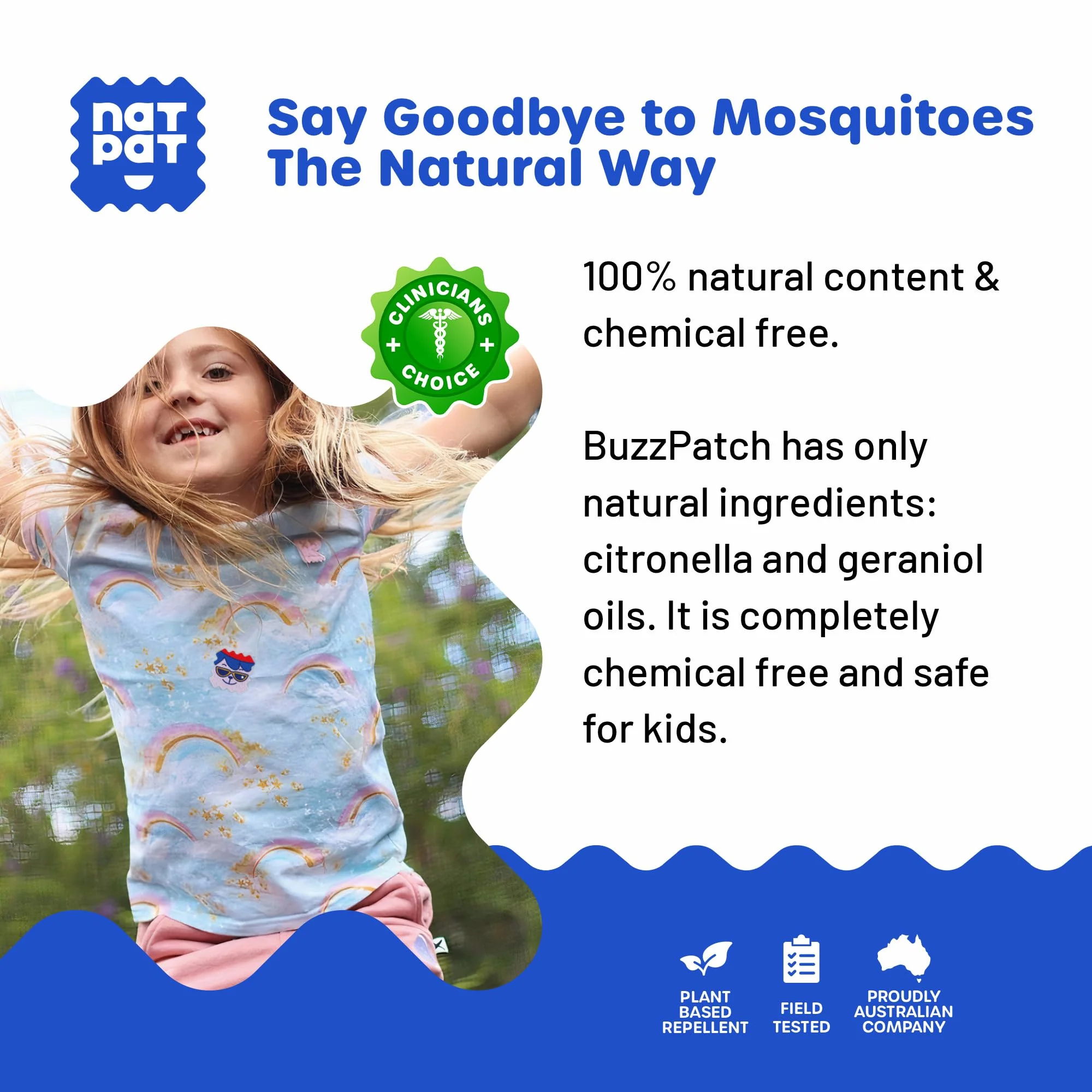 NATPAT Buzz Patch Mosquito Patch Stickers for Kids - Plant Based Ingredients, Non-Toxic - The Original All Natural Citronella Essential Oil Insect Patch, DEET Free, for Toddlers, Kids (48 Pack) - Image 3