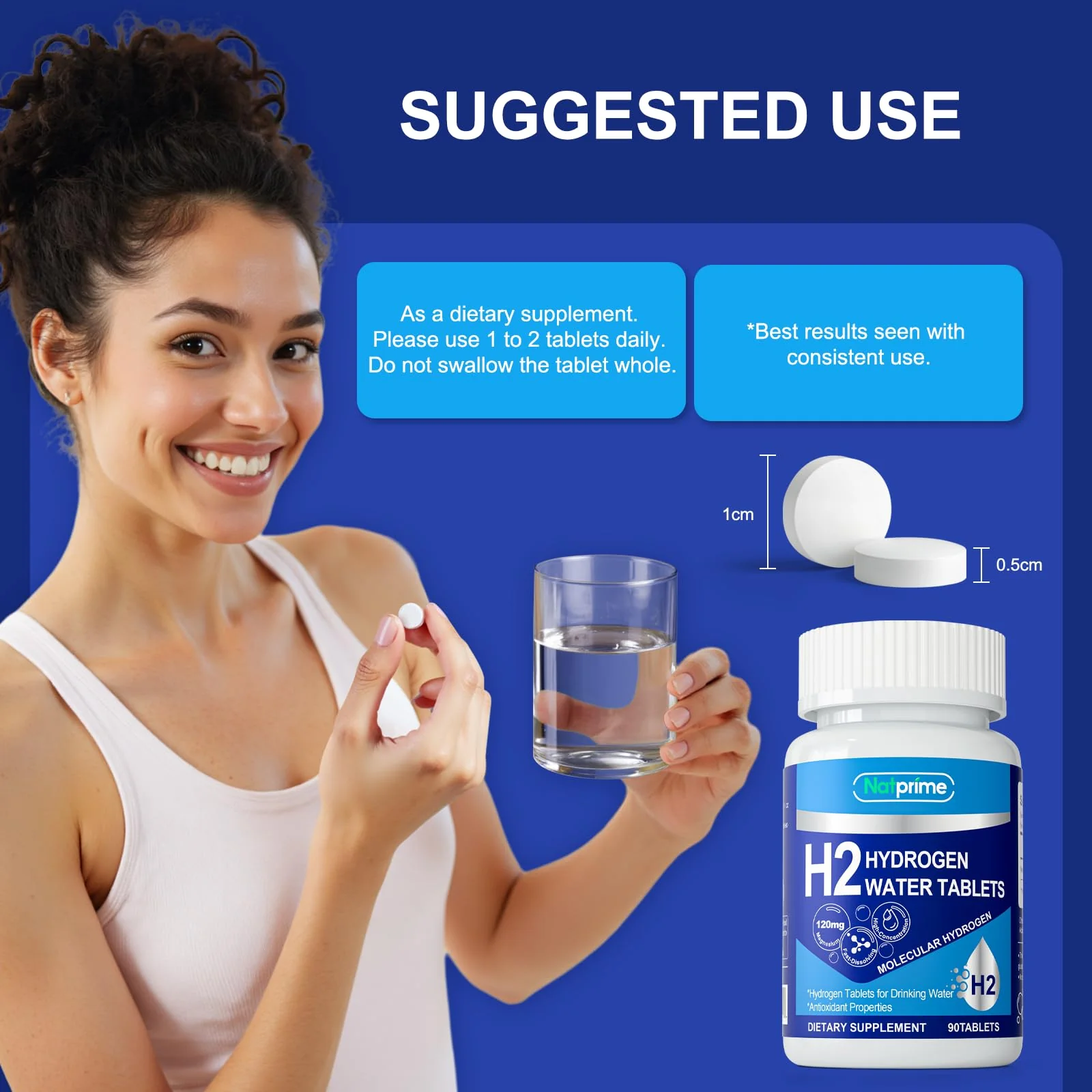 Natprime Hydrogen Water Tablets - H2 Molecular Hydrogen Tablets for Drinking Water with Magnesium, 12 PPM Mineral Supplements for Antioxidant, Mental Clarity, Cognitive, Recovery & Energy - 90 Counts - Image 3