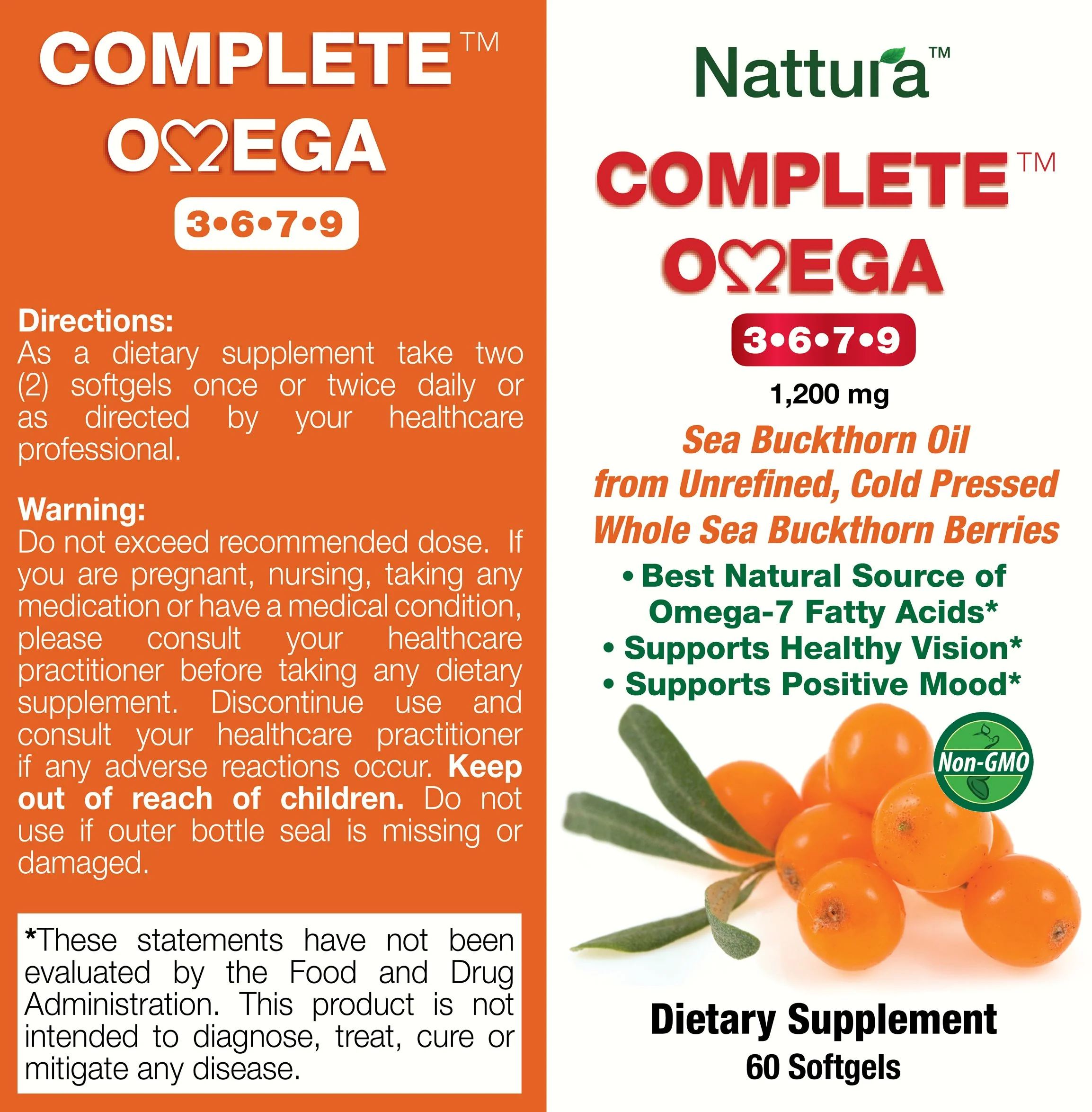Nattura Complete Omega 3-6-7-9, Pure Sea Buckthorn Oil, European Quality, from Unrefined, Cold Pressed Whole Sea Buckthorn Wild Berries - 1,200mg - 2 Bottles - Image 6