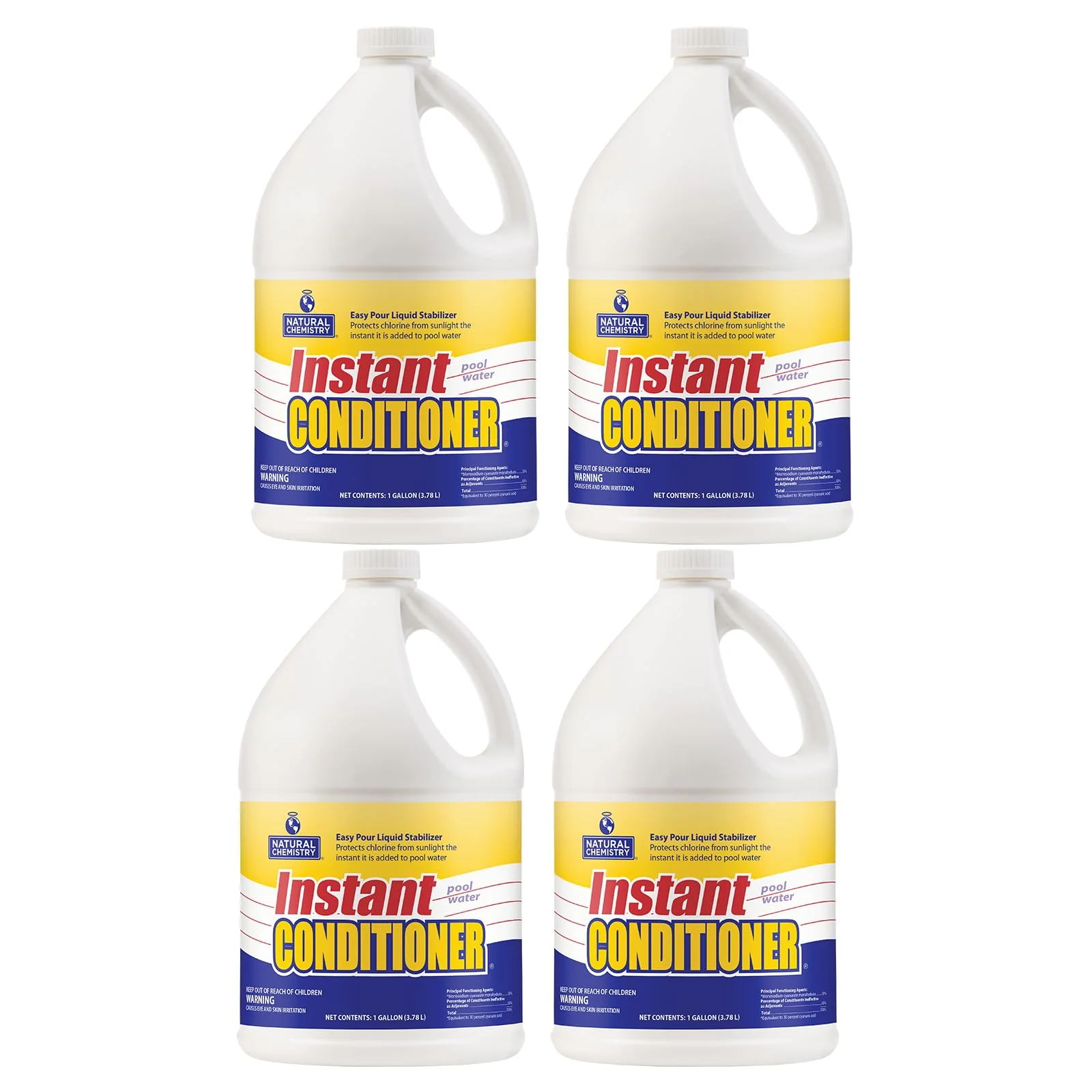 Natural Chemistry Instant Pool Water Conditioner, 1 Gallon, Pack of 4, Protects Chlorine from Sunlight, Instantly-Dissolving and Easy to Use