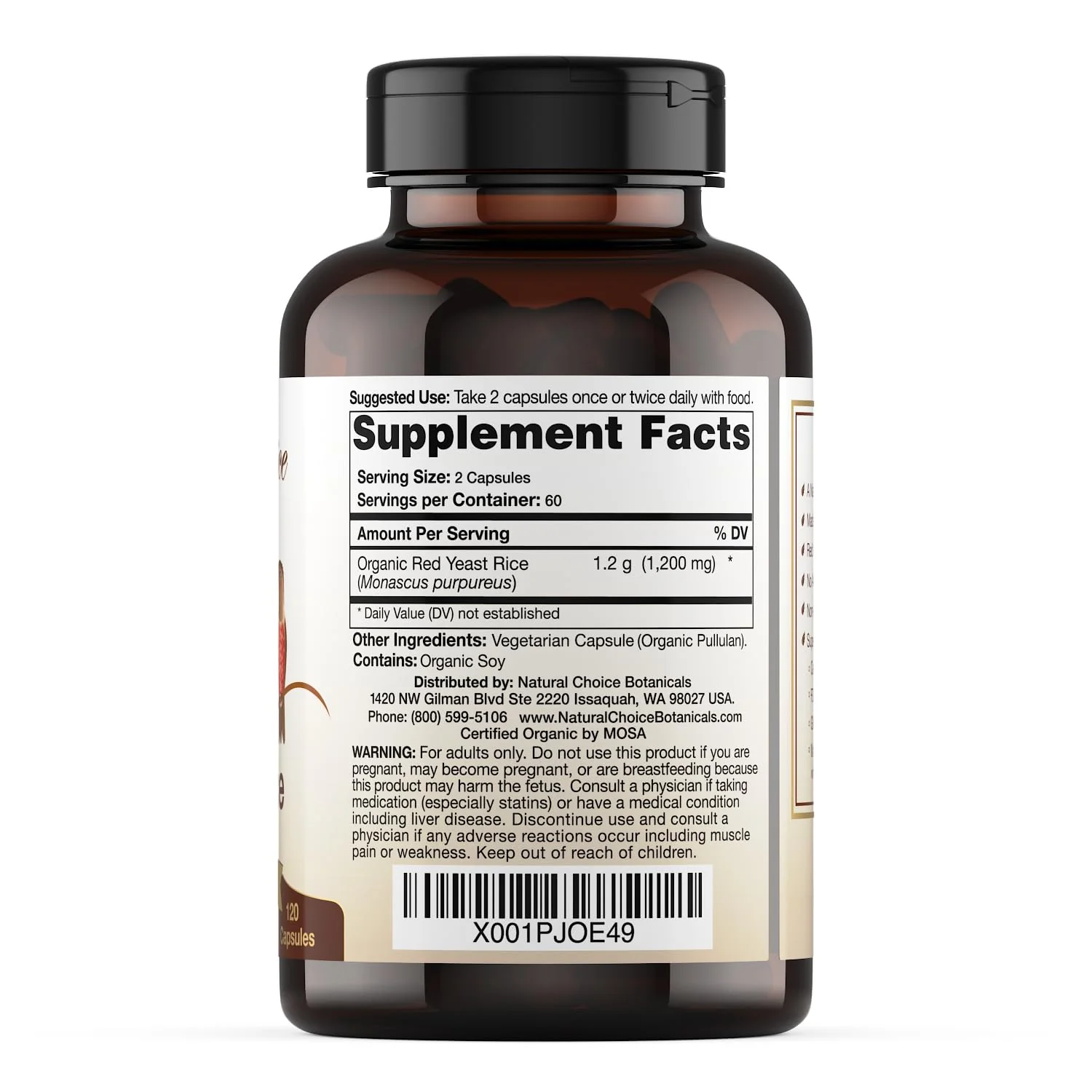 Natural Choice Botanicals Certified Organic Red Yeast Rice Supplement - 120 Capsules, 2 Month Supply - Image 2