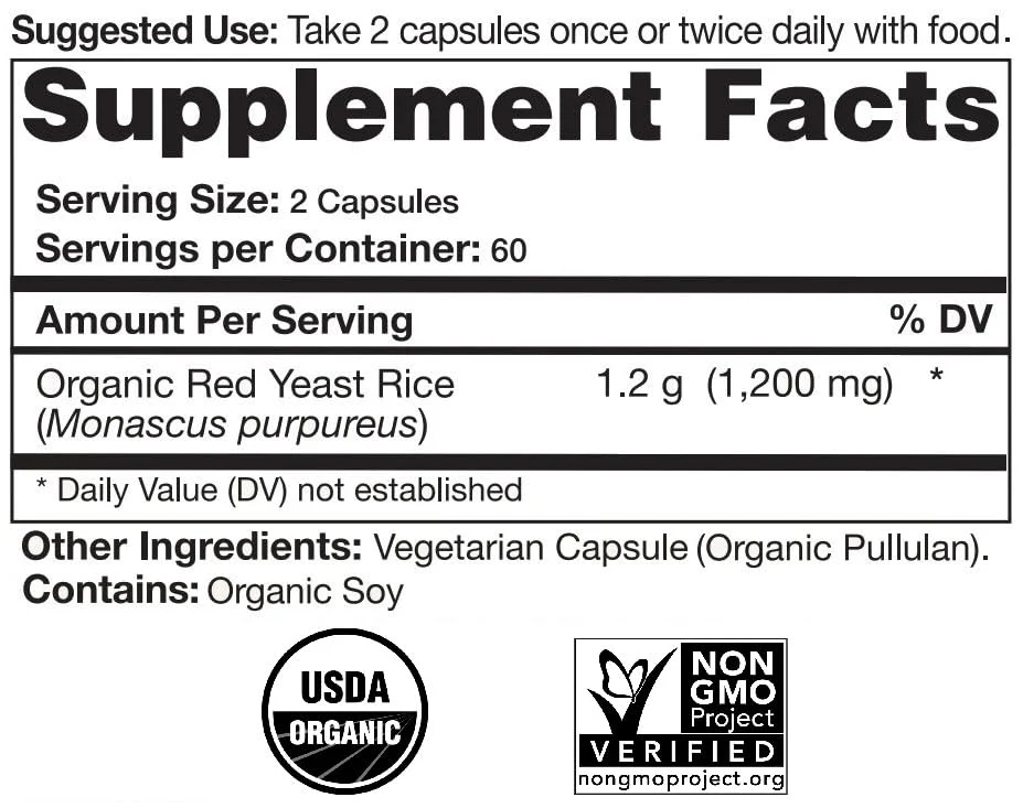 Natural Choice Botanicals Certified Organic Red Yeast Rice Supplement - 120 Capsules, 2 Month Supply - Image 5