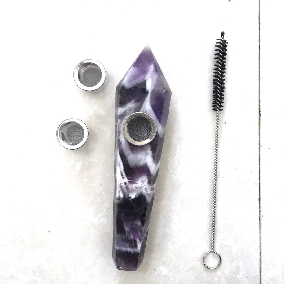 Natural Dream Amethyst Crystal Point Pipe with Metal Screen, Dream Amethyst Tower,Purple and White Multi-Color,crystal gift - Image 2