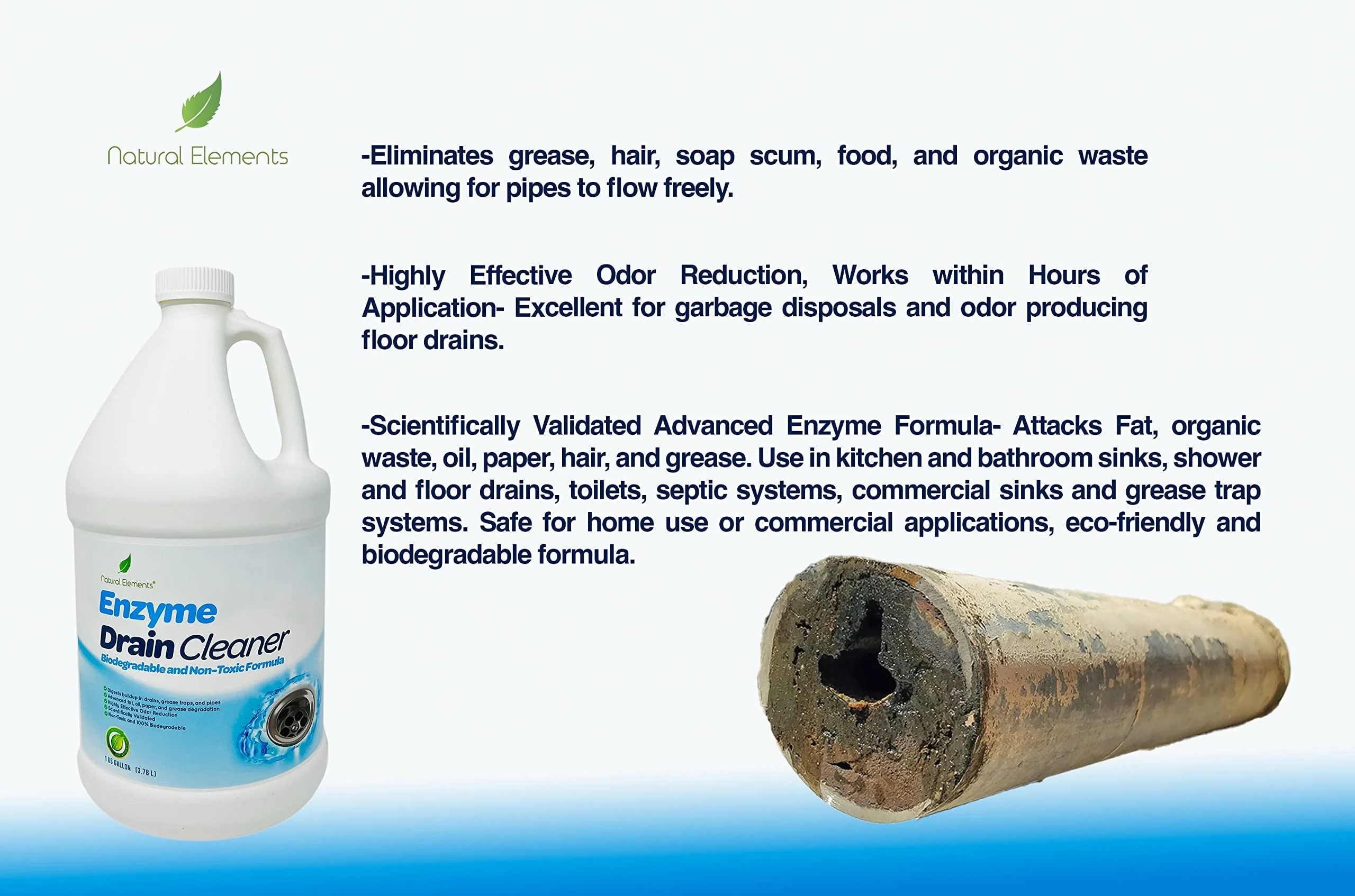Natural Elements Enzyme Drain Cleaner | Digest Grease, Fats, and Paper Buildup in Drains, Septic Tanks, Grease Traps, Pipes (1 Gallon) - Image 3