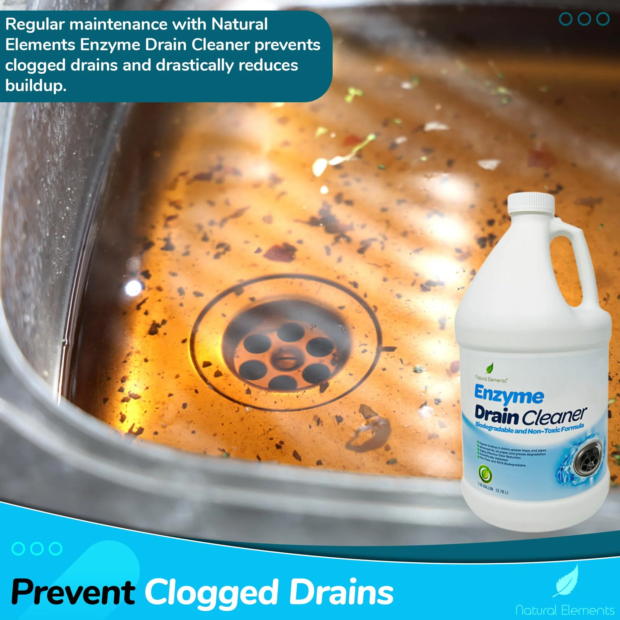 Natural Elements Enzyme Drain Cleaner | Digest Grease, Fats, and Paper Buildup in Drains, Septic Tanks, Grease Traps, Pipes (1 Gallon) - Image 7