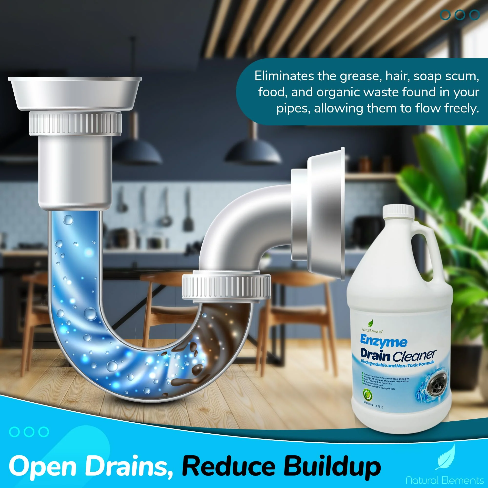Natural Elements Enzyme Drain Cleaner | Digest Grease, Fats, and Paper Buildup in Drains, Septic Tanks, Grease Traps, Pipes (1 Gallon) - Image 9