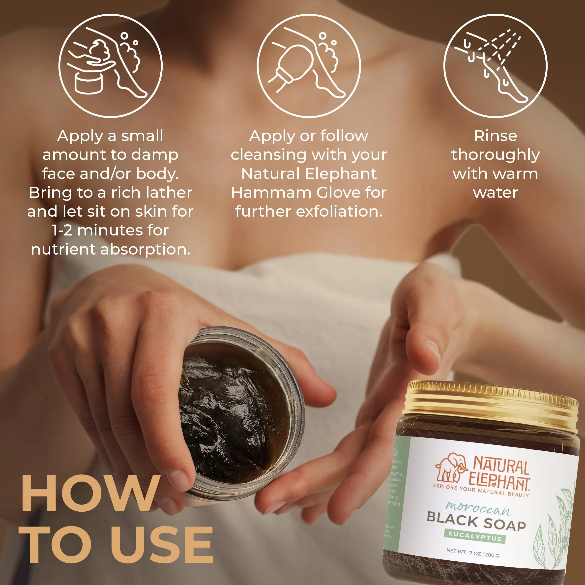 Natural Elephant Moroccan Black Soap | 7oz | Nila Indigo | Traditional Hammam Beldi Soap, 100% Natural Ingredients, Ideal for Exfoliating and Even Skin Appearance - Image 3
