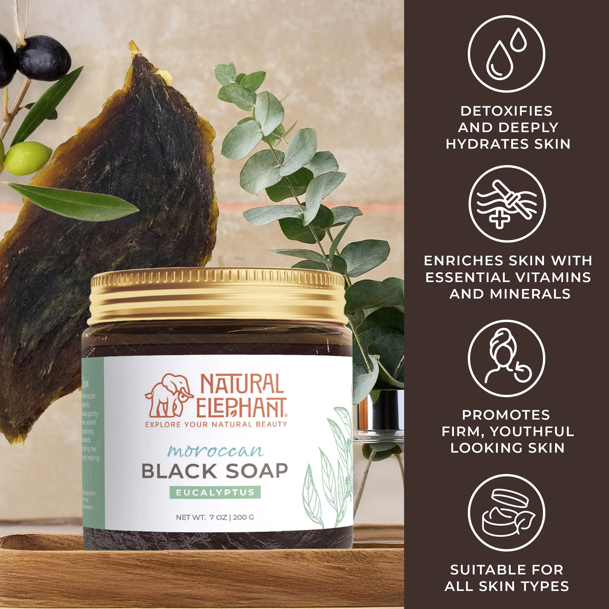 Natural Elephant Moroccan Black Soap | 7oz | Nila Indigo | Traditional Hammam Beldi Soap, 100% Natural Ingredients, Ideal for Exfoliating and Even Skin Appearance - Image 4