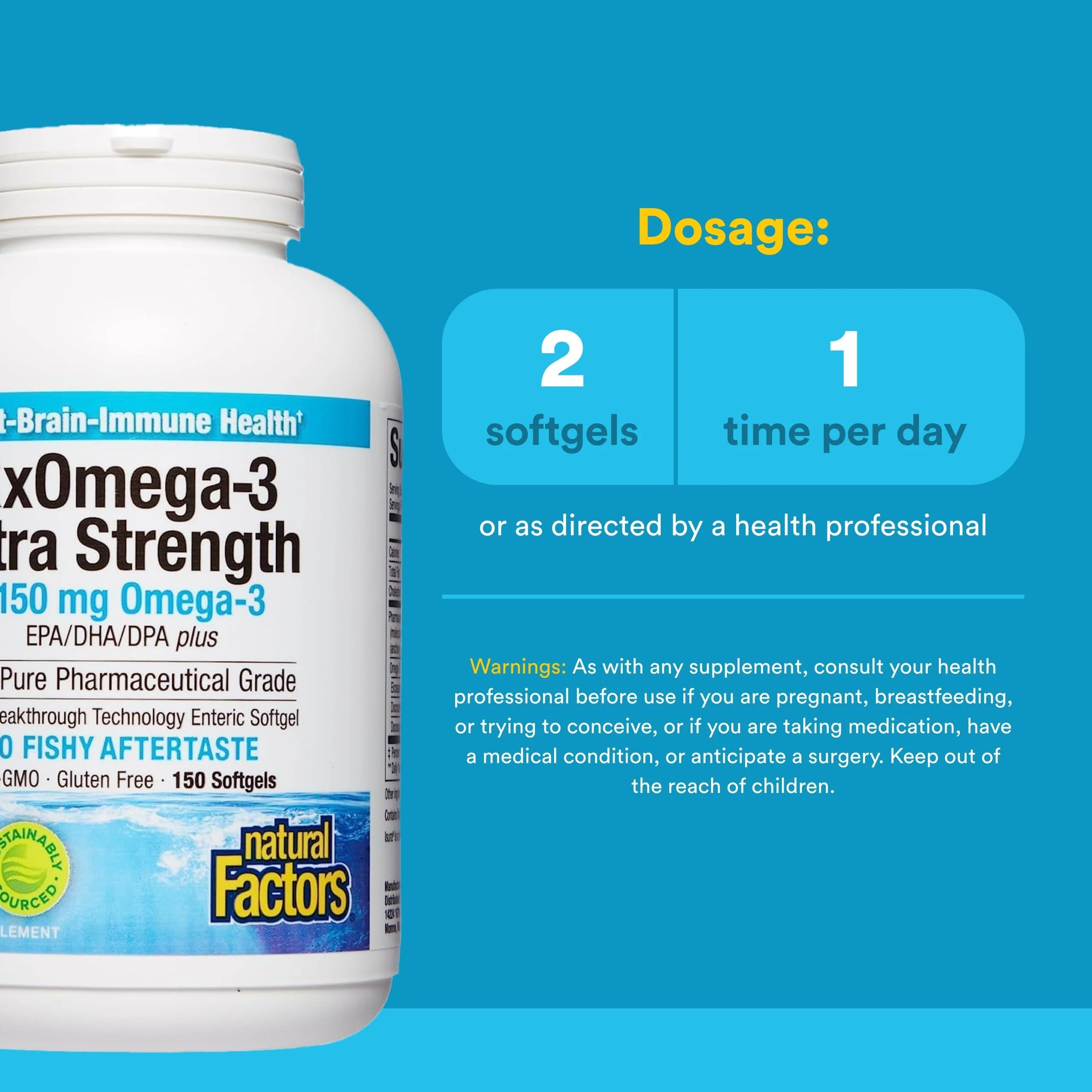 Natural Factors RxOmega-3 Ultra Strength - Brain & Heart Health Support - Eye Health Supplement with EPA & DHA - Supplement with Omega-3 Fatty Acids - 150 Softgels (75 Servings) - Image 7