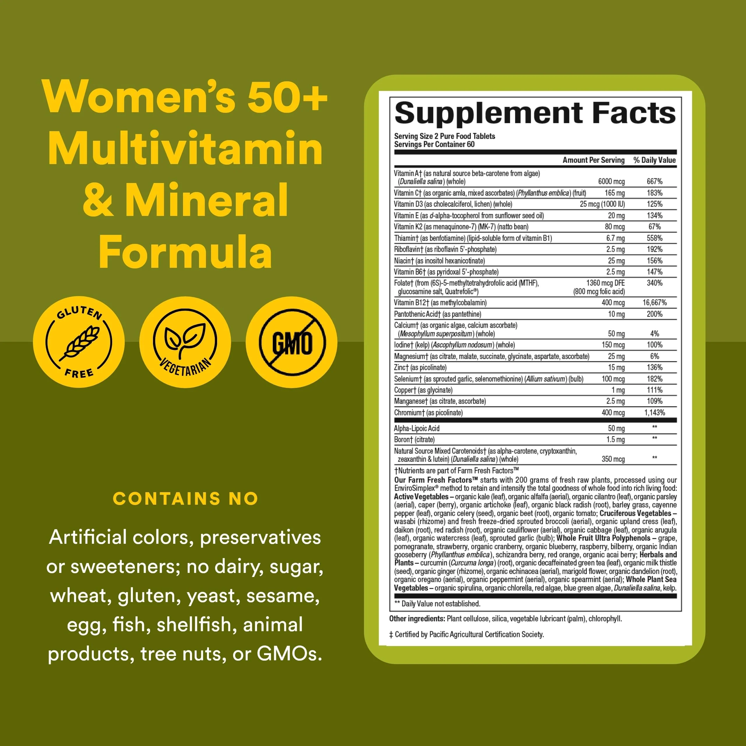 Natural Factors Whole Earth & Sea Women's 50+ Multivitamin & Mineral - Daily Multivitamin with Calcium, Selenium & More - Supports Bone & Brain Health - 120 Tablets (60 Servings) - Image 6