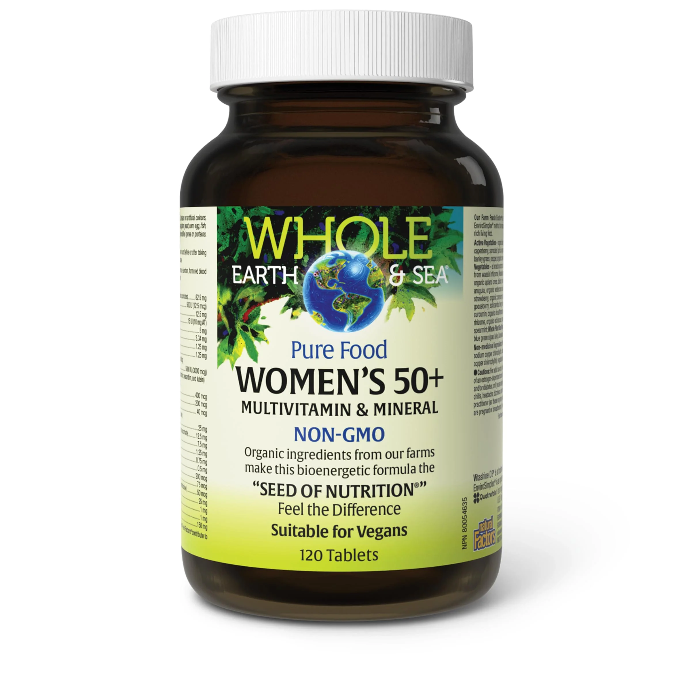 Natural Factors Whole Earth & Sea Women's 50+ Multivitamin & Mineral - Daily Multivitamin with Calcium, Selenium & More - Supports Bone & Brain Health - 120 Tablets (60 Servings) - Image 7