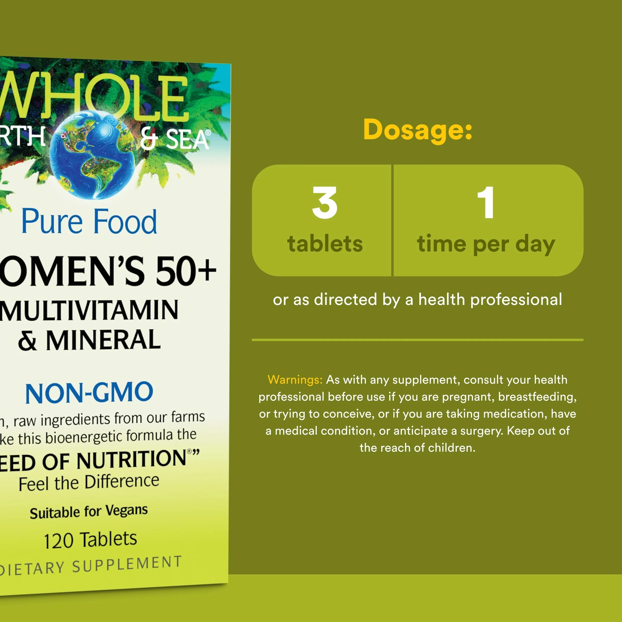 Natural Factors Whole Earth & Sea Women's 50+ Multivitamin & Mineral - Daily Multivitamin with Calcium, Selenium & More - Supports Bone & Brain Health - 120 Tablets (60 Servings) - Image 8