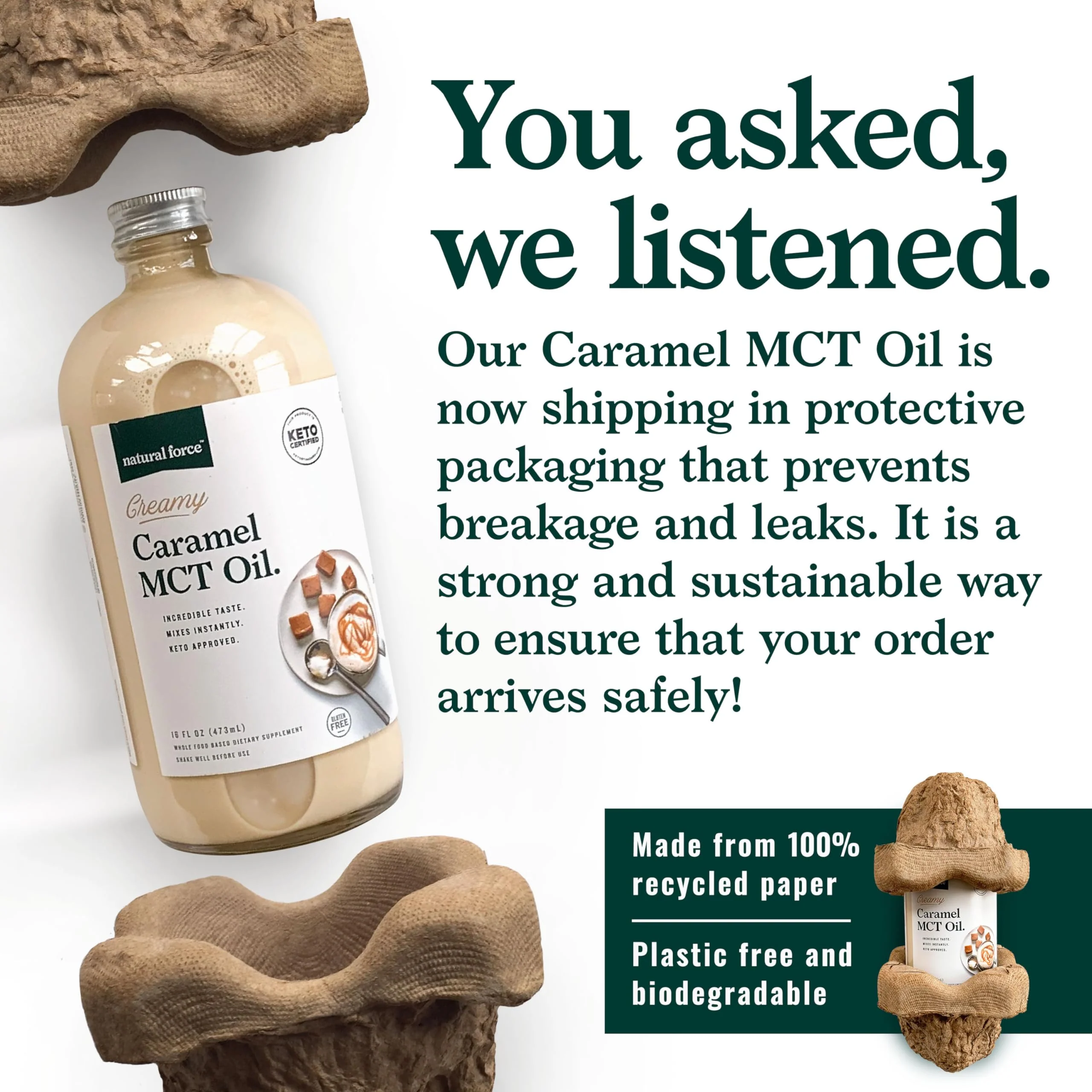 Natural Force Creamy Caramel MCT Oil – Non Dairy, Keto Certified, Emulsified MCTs for Low-Carb, Ketogenic Coffee, Smoothies, & Shakes - Mixes Instantly + No Blending Required – 16 Oz Glass Bottle - Image 2