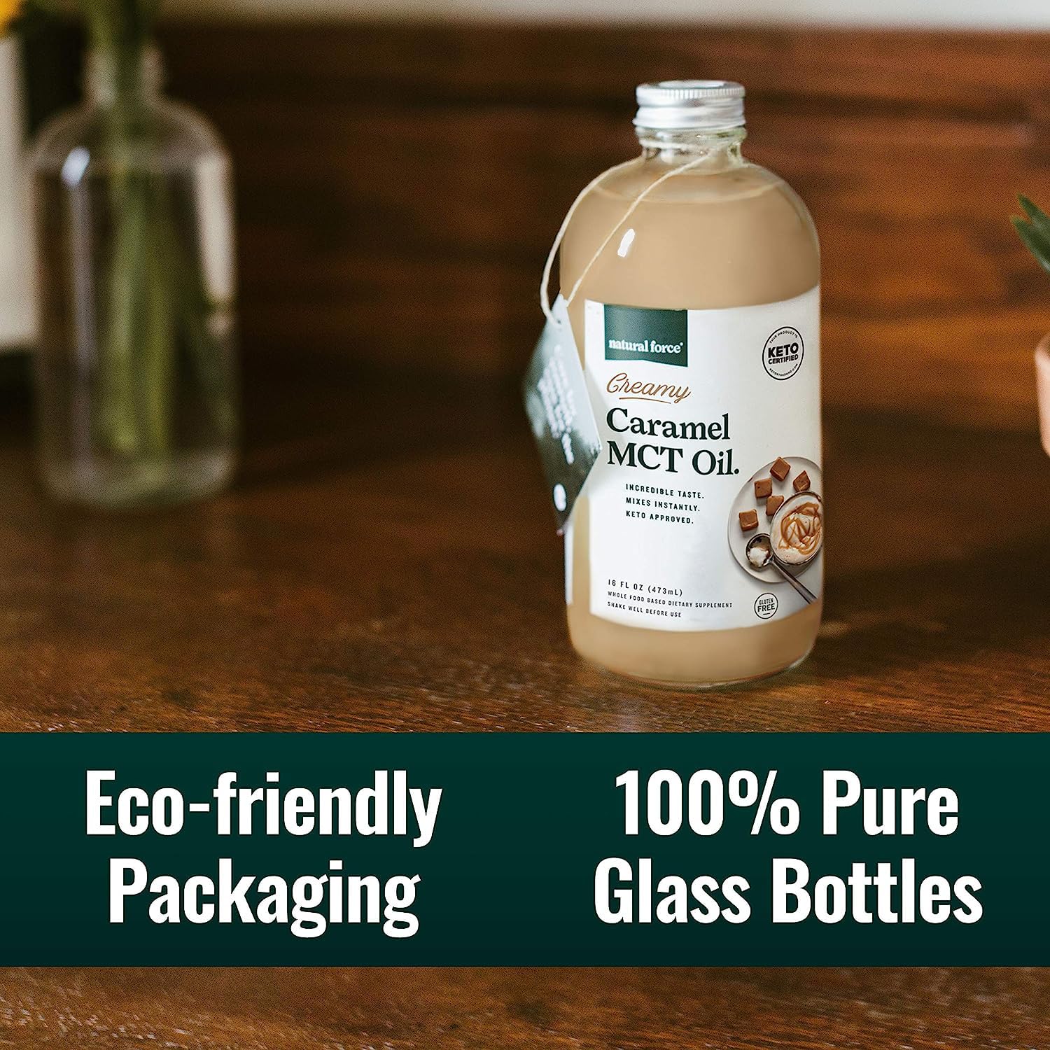 Natural Force Creamy Caramel MCT Oil – Non Dairy, Keto Certified, Emulsified MCTs for Low-Carb, Ketogenic Coffee, Smoothies, & Shakes - Mixes Instantly + No Blending Required – 16 Oz Glass Bottle - Image 4
