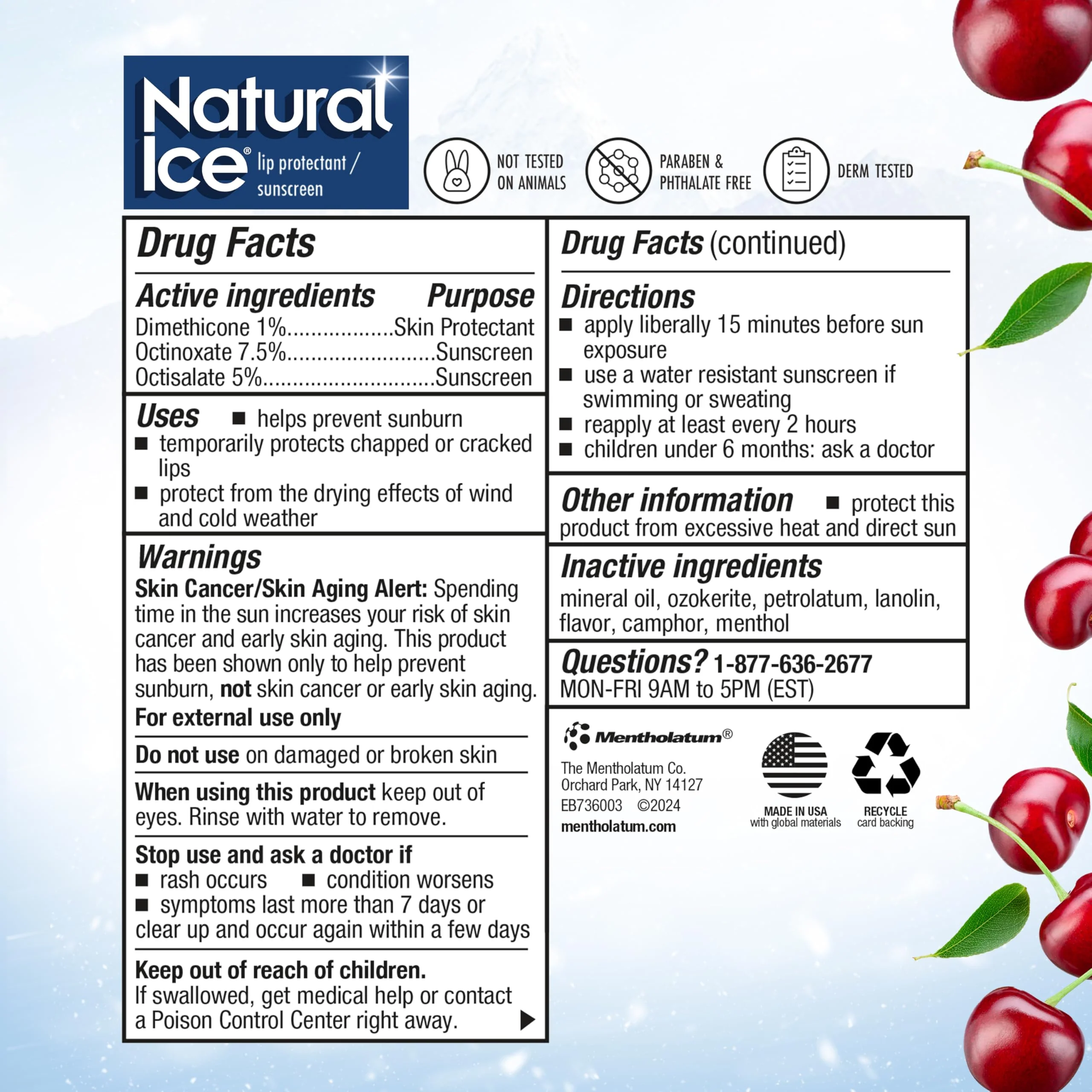Natural Ice Cherry - SPF 15 lip balm, Cherry Flavor, 0.15 Ounce (Pack of 12) - Image 2