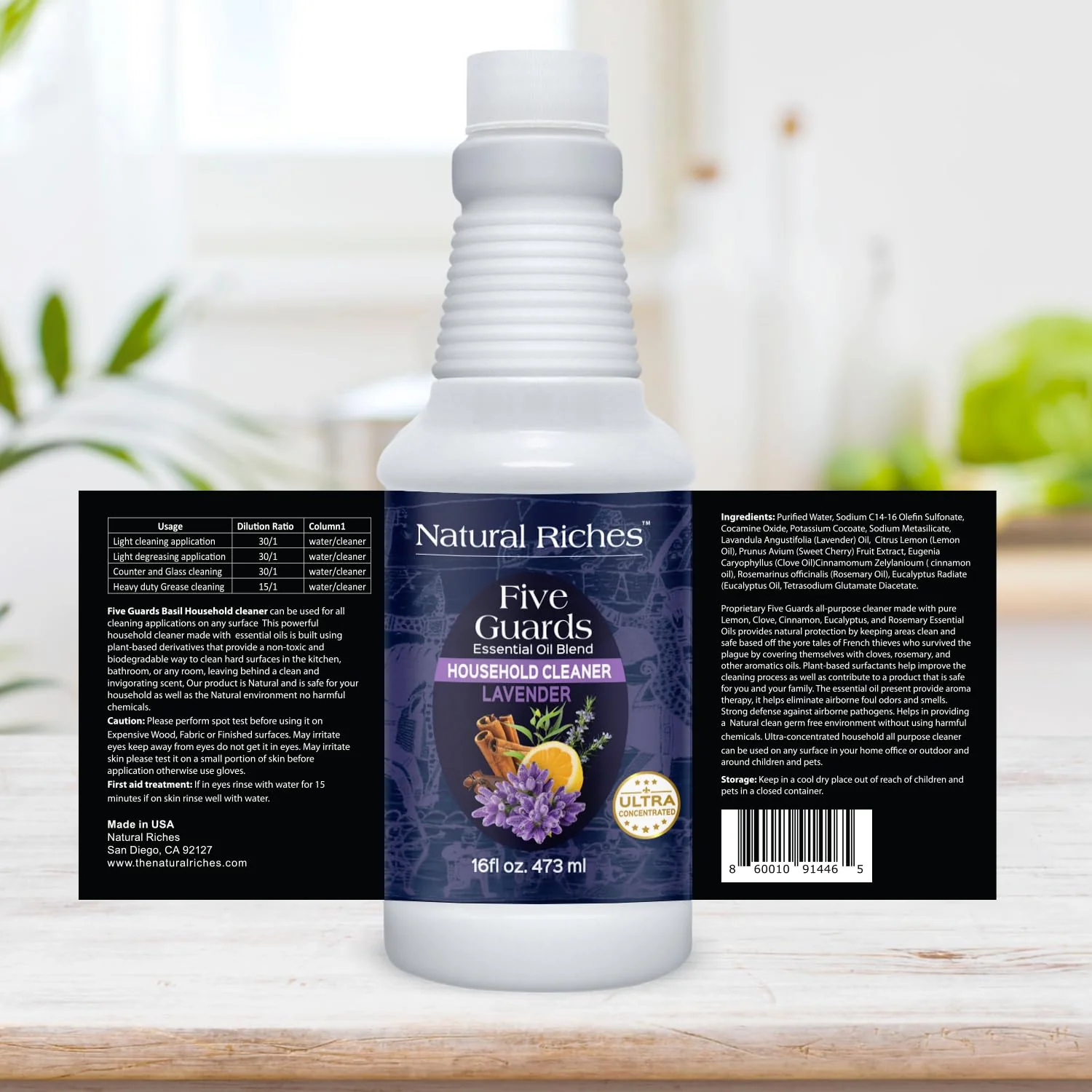 Natural Riches Household Cleaner Concentrate Five Guards Lavender scent from The Tales of French stories of Thieves Essential oil Blend household cleaner - 16 fl oz - Image 2