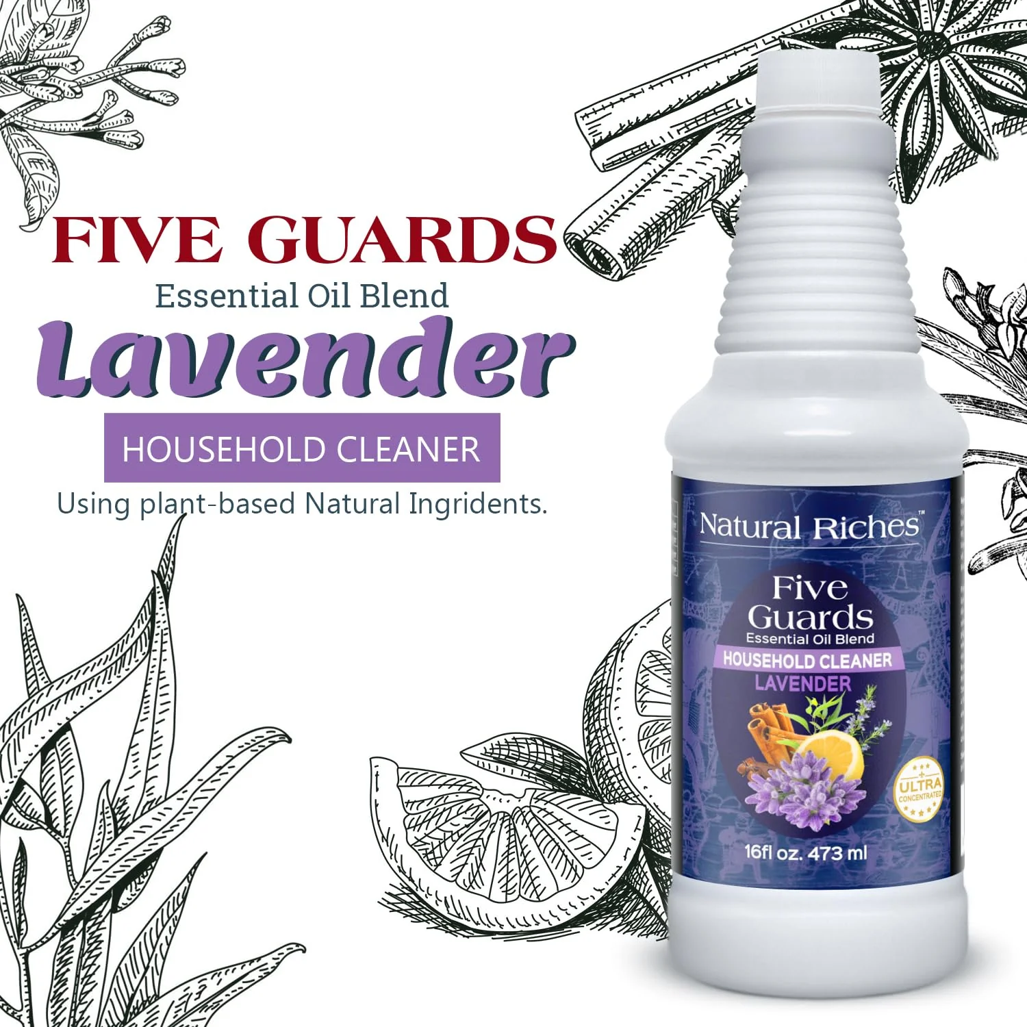 Natural Riches Household Cleaner Concentrate Five Guards Lavender scent from The Tales of French stories of Thieves Essential oil Blend household cleaner - 16 fl oz - Image 5