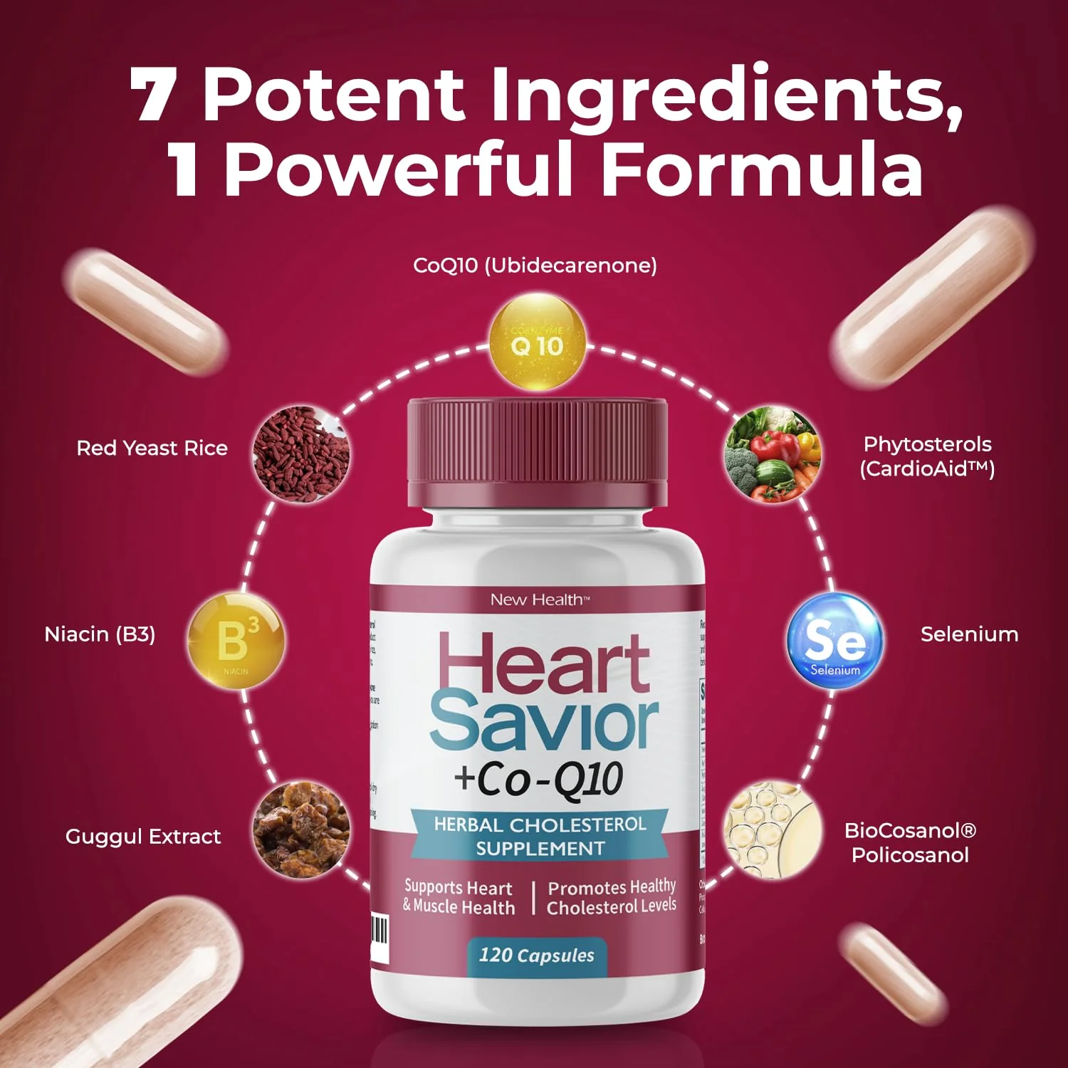 Natural Supplement with CoQ10, Red Yeast Rice, Niacin, Policosanol and Guggul. The Natural Way. by New Health Plus 60 MG Co-Q10 (120 caps) - Image 4