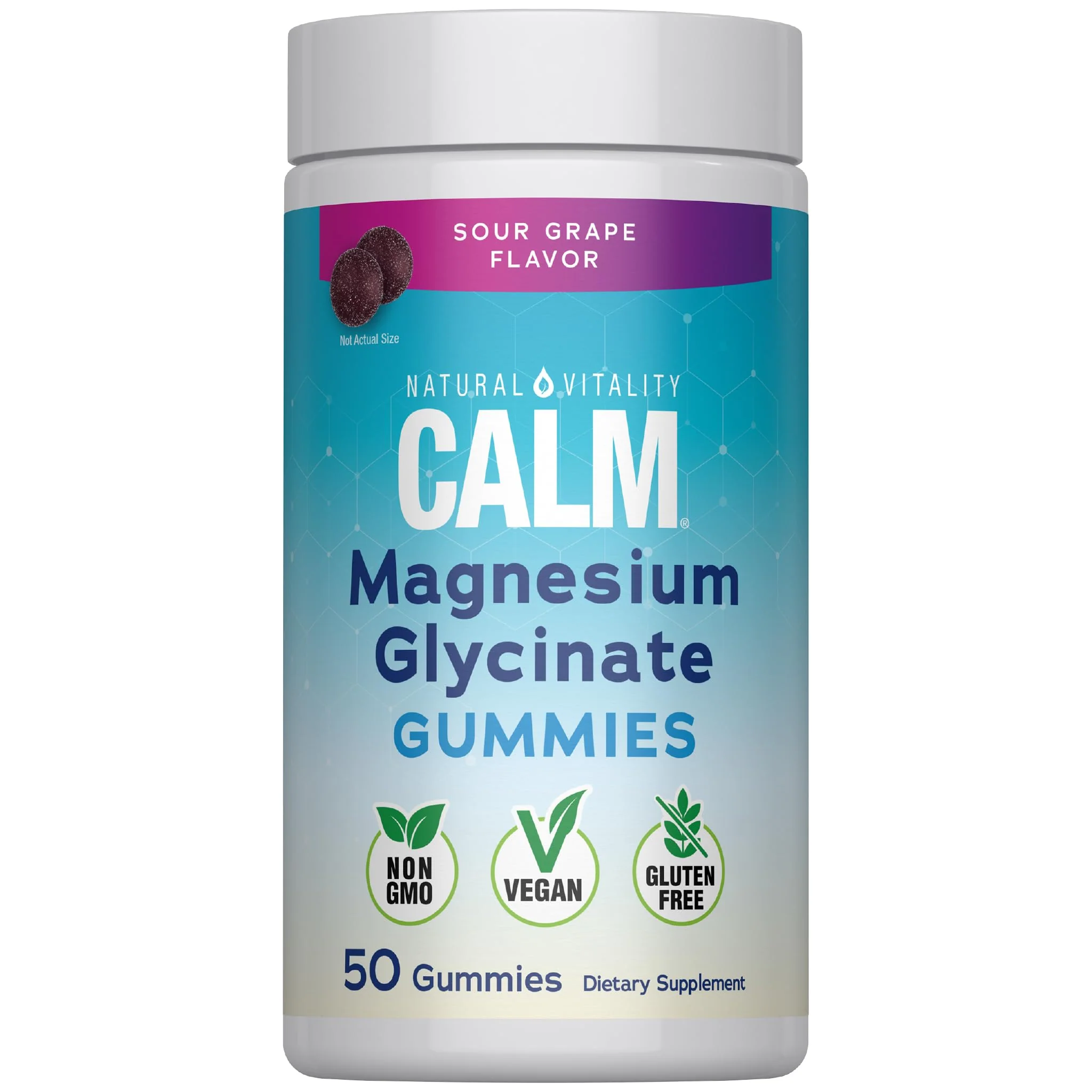 Natural Vitality Calm Magnesium Glycinate Gummies | Soup Grape Flavor | Non-GMO, Vegan & Gluten Free Supplement | 50 Count