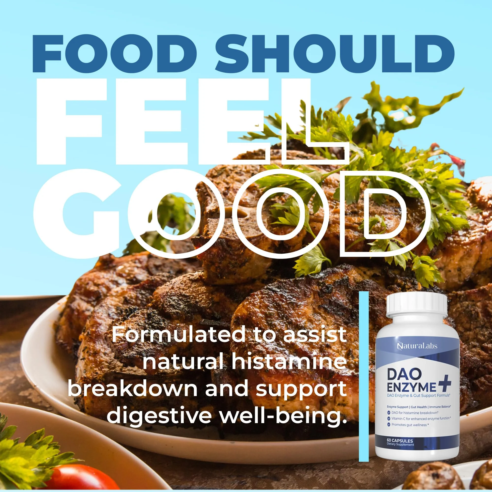 NATURALABS DAO Supplements Histamine Blocker – DAO Enzyme + Diamine Oxidase & Vitamin C for Gut Health & Food Support – 60 Servings - 1 Capsule Before Meals for Histamine Intolerance - Image 7