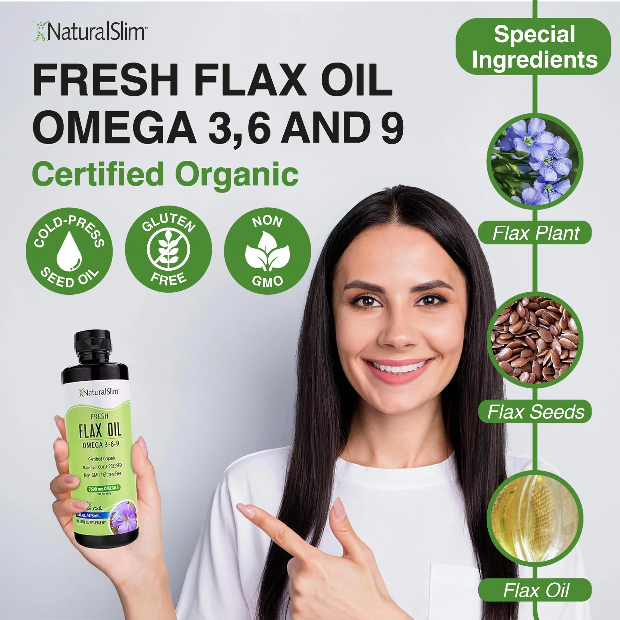 NaturalSlim Flaxseed Oil Liquid Fresh Taste Flax Oil Organic Cold Pressed & High in Omega 3 6 9 Fatty Acid Flax Seed Supplement for Healthy Cells, Hair, Skin, & Nails - Fresh Taste 16 fl. Oz. - Image 5