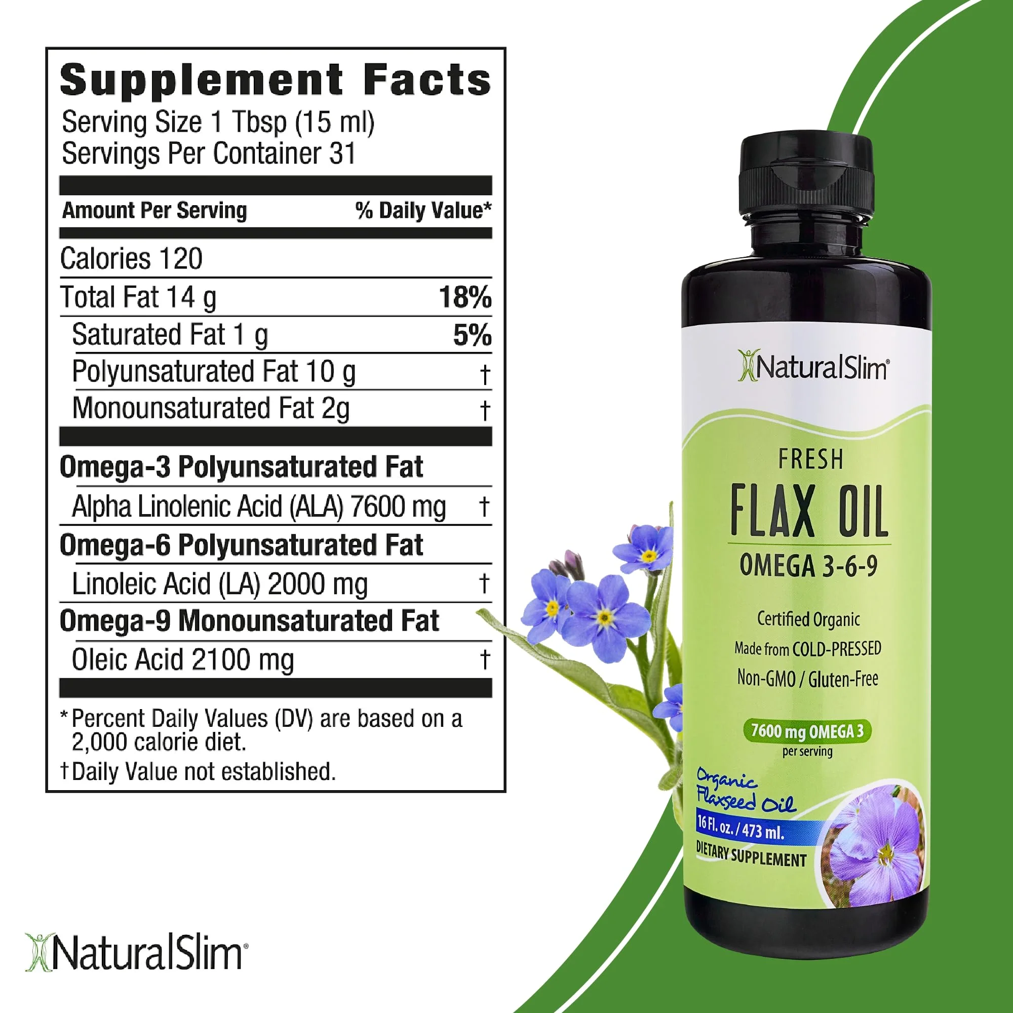 NaturalSlim Flaxseed Oil Liquid Fresh Taste Flax Oil Organic Cold Pressed & High in Omega 3 6 9 Fatty Acid Flax Seed Supplement for Healthy Cells, Hair, Skin, & Nails - Fresh Taste 16 fl. Oz. - Image 6